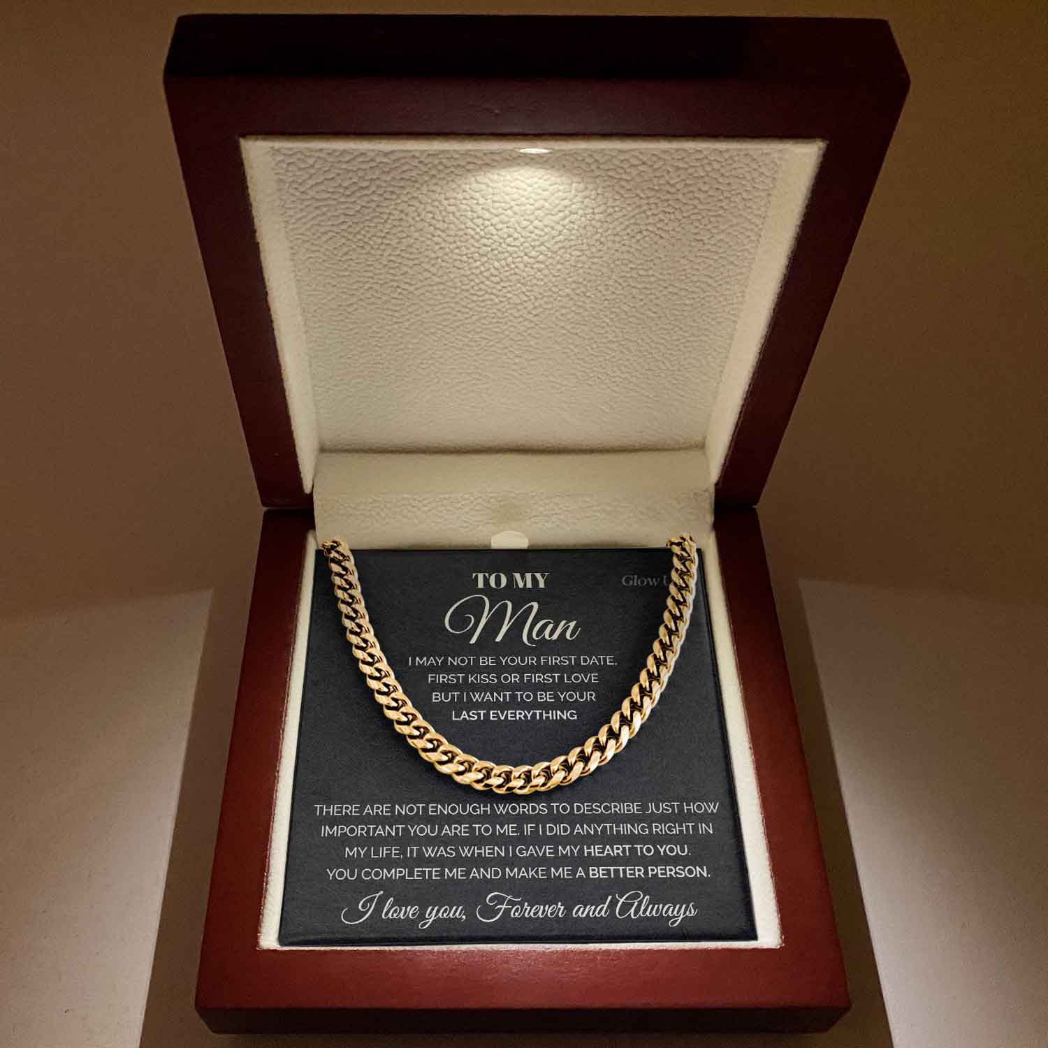 Glow Up Cuban Link Chain 18k Gold Over Stainless Steel / Luxury LED Box To my Man - Cuban Link Chain - I may not be your First date