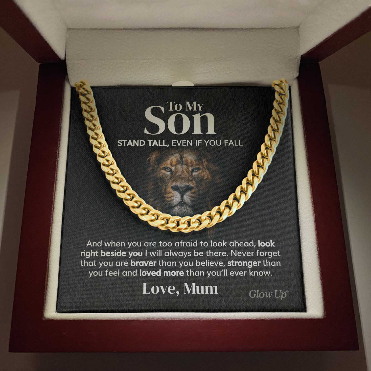 Glow Up Cuban Link Chain 18k Gold Over Stainless Steel / Luxury LED Box To my Son from Mum - Cuban Link Chain - Stand Tall