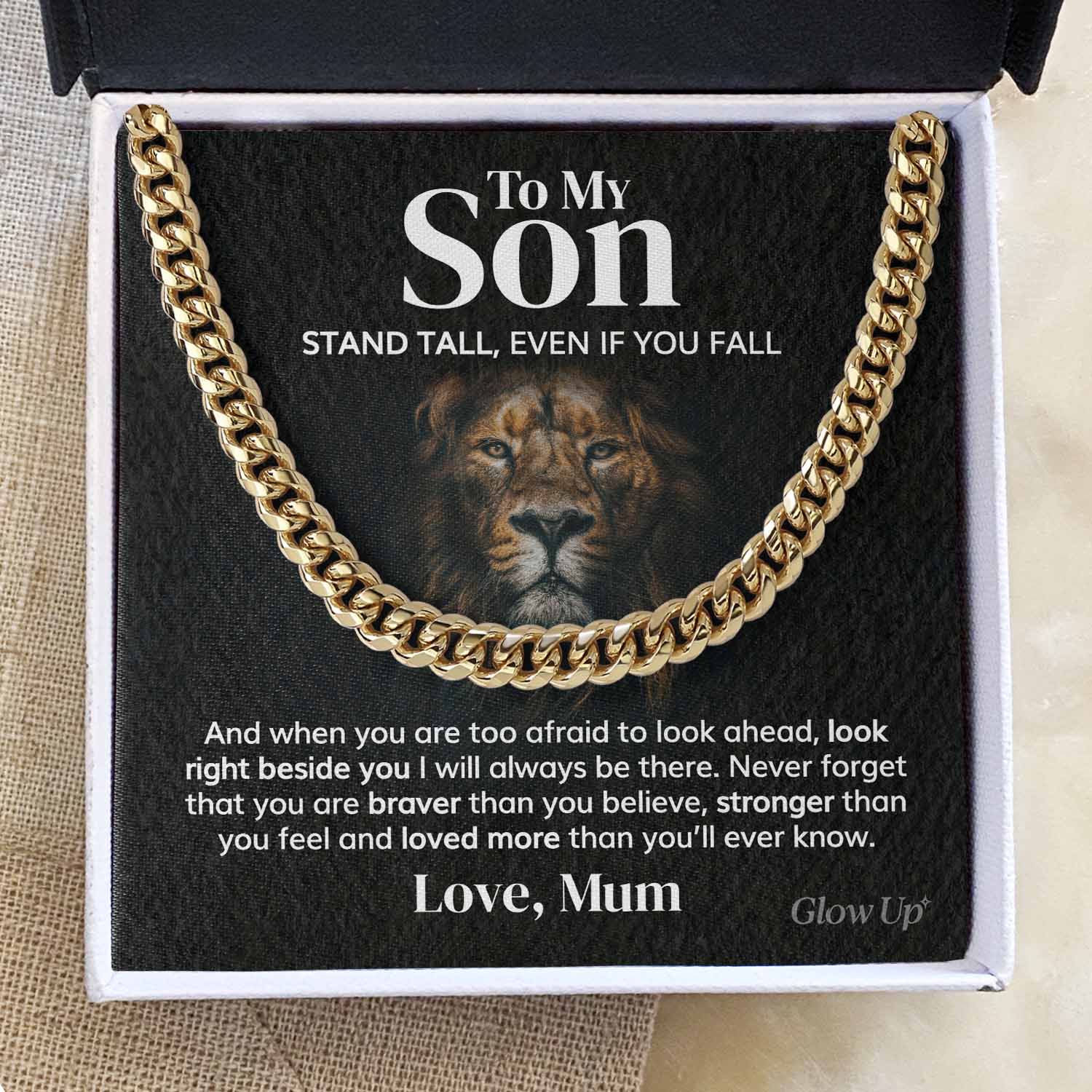 Glow Up Cuban Link Chain 18k Gold Over Stainless Steel / Two Toned Box To my Son from Mum - Cuban Link Chain - Stand Tall