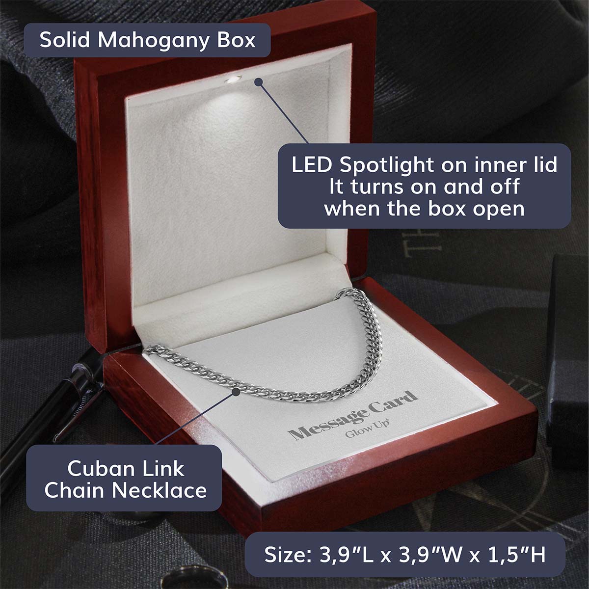 Glow Up Cuban Link Chain 316L Stainless Steel / Luxury LED Box Cuban Link Chain - 5mm