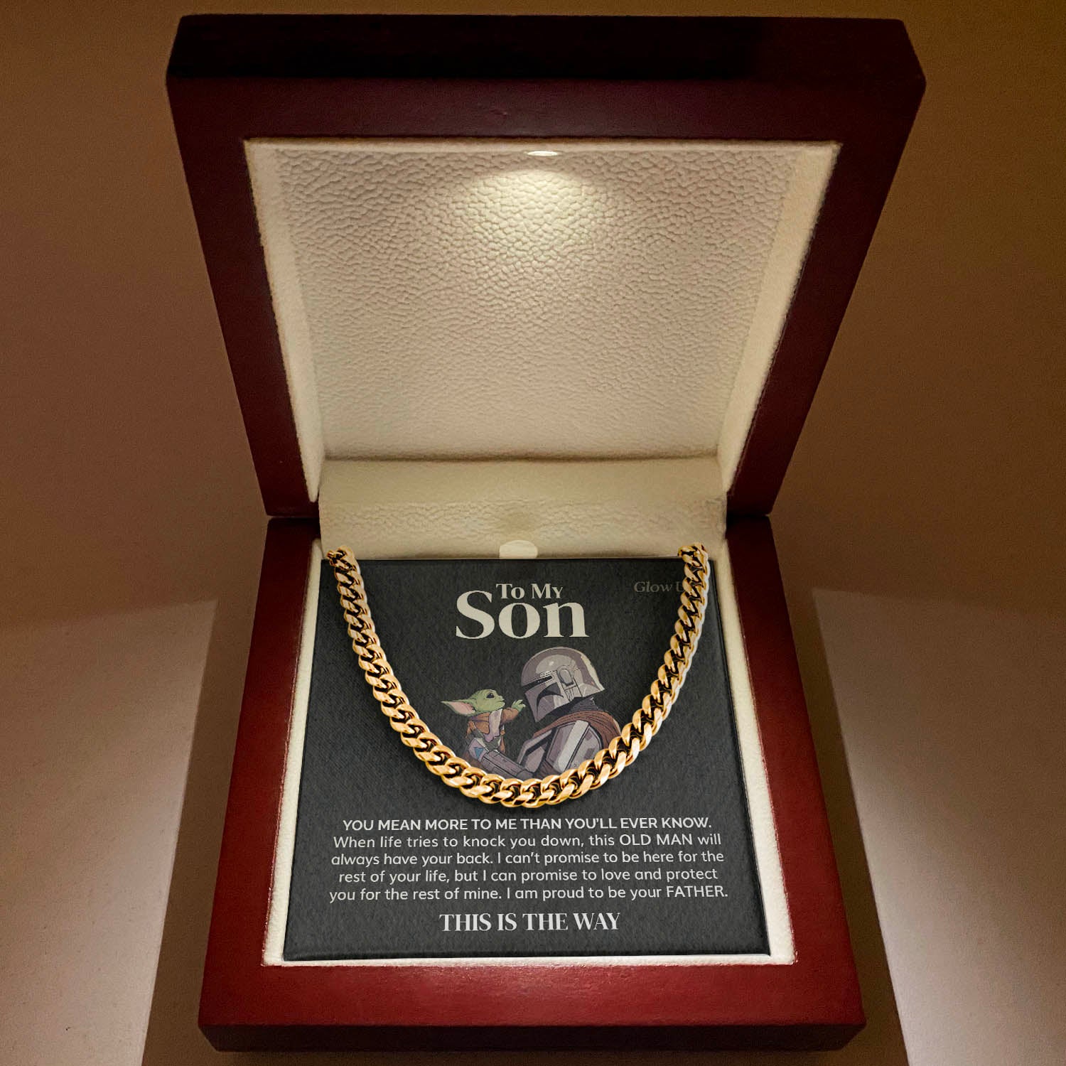 ShineOn Fulfillment Cuban Link Chain 14K Yellow Gold Finish / Luxury Box To my Son - This is the way - Cuban Link Chain