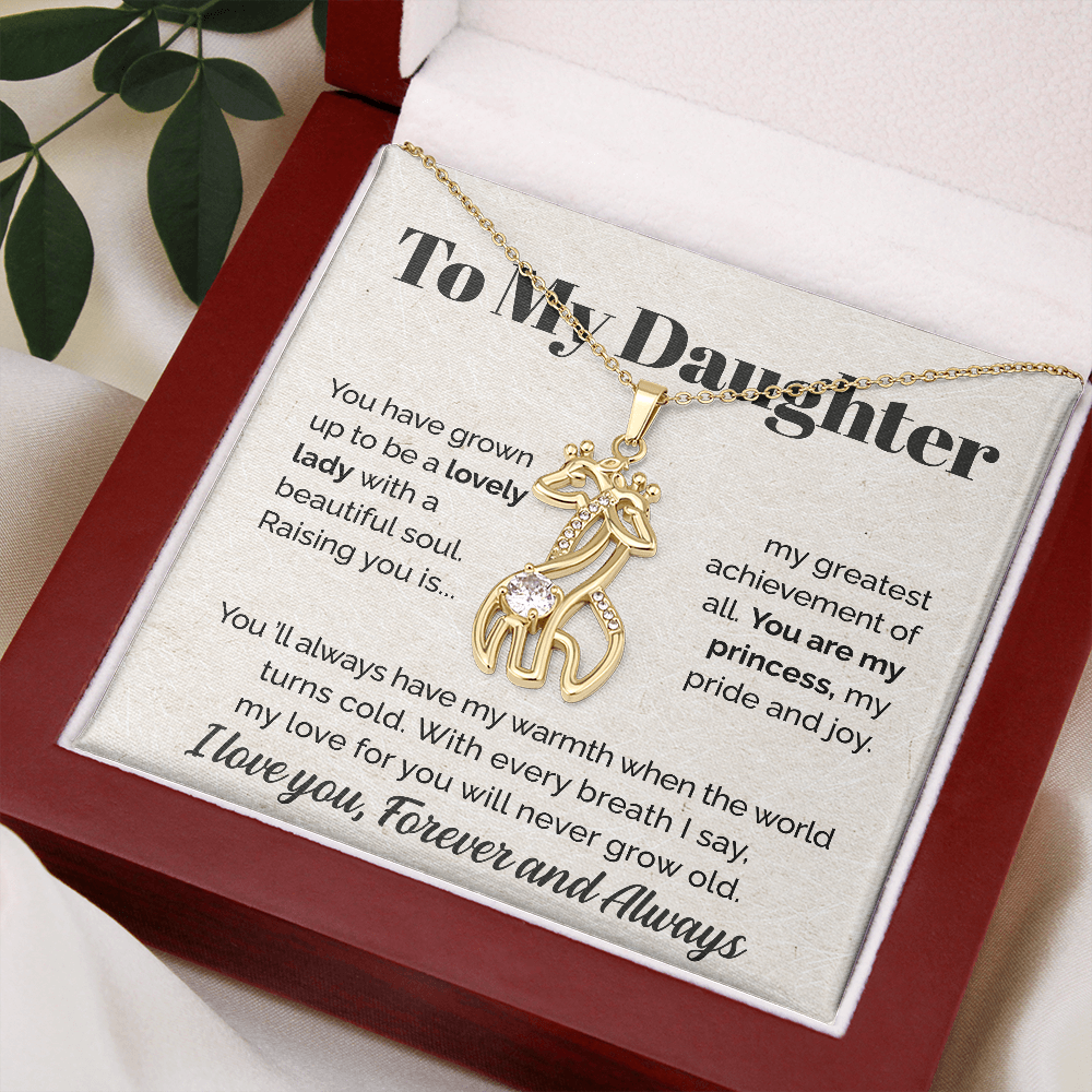ShineOn Fulfillment Jewelry 14K White Gold Finish / Luxury Box To my Daughter - You are my princess - Giraffe Necklace