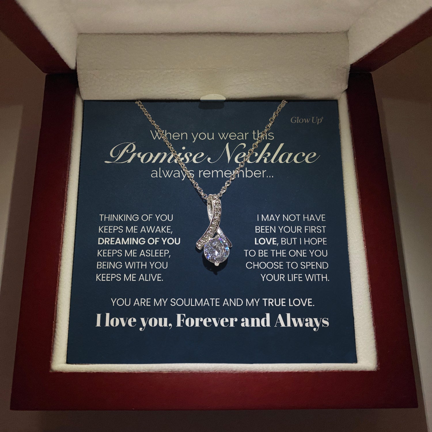 ShineOn Fulfillment Jewelry 14K White Gold Finish / Luxury LED Box Promise Necklace - When You Wear This Always Remember