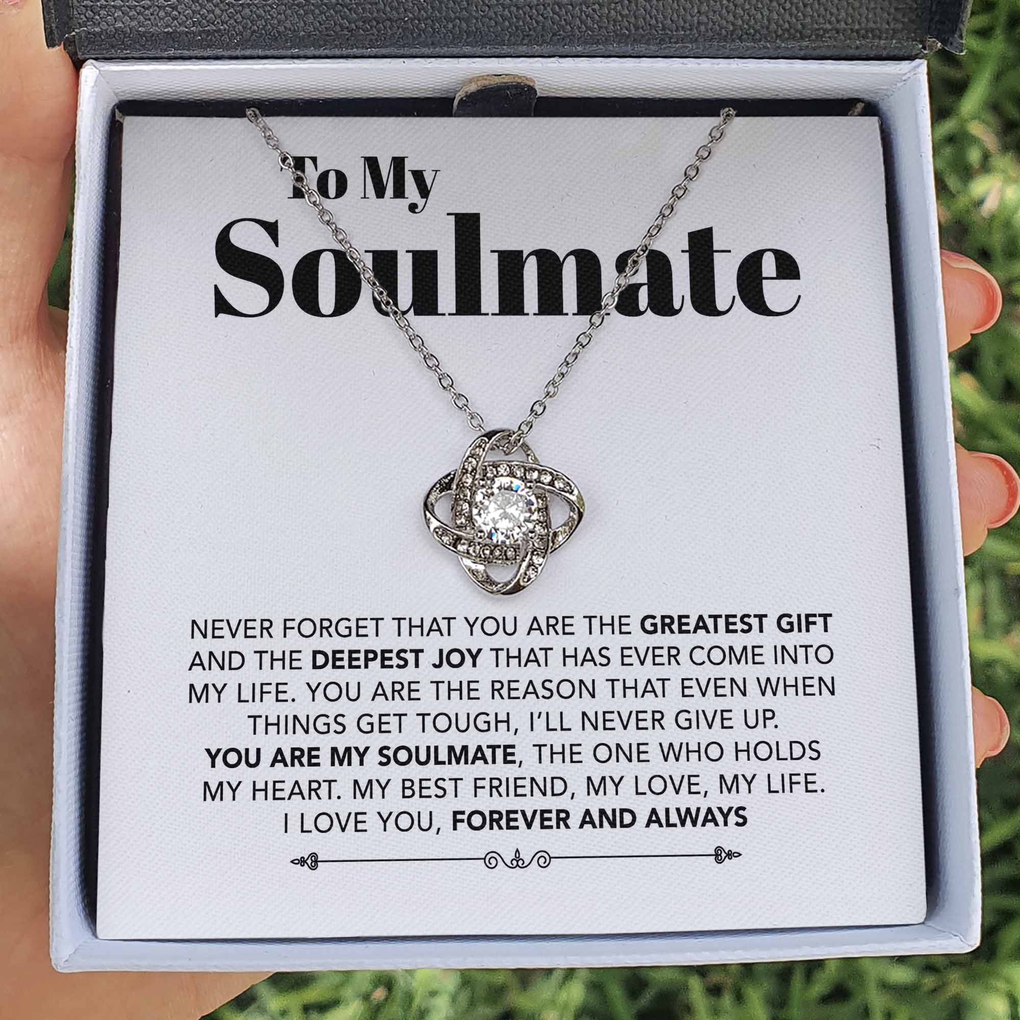 ShineOn Fulfillment Jewelry 14K White Gold Finish / Standard Box To My Soulmate - My Love, My Life - Love Knot Necklace