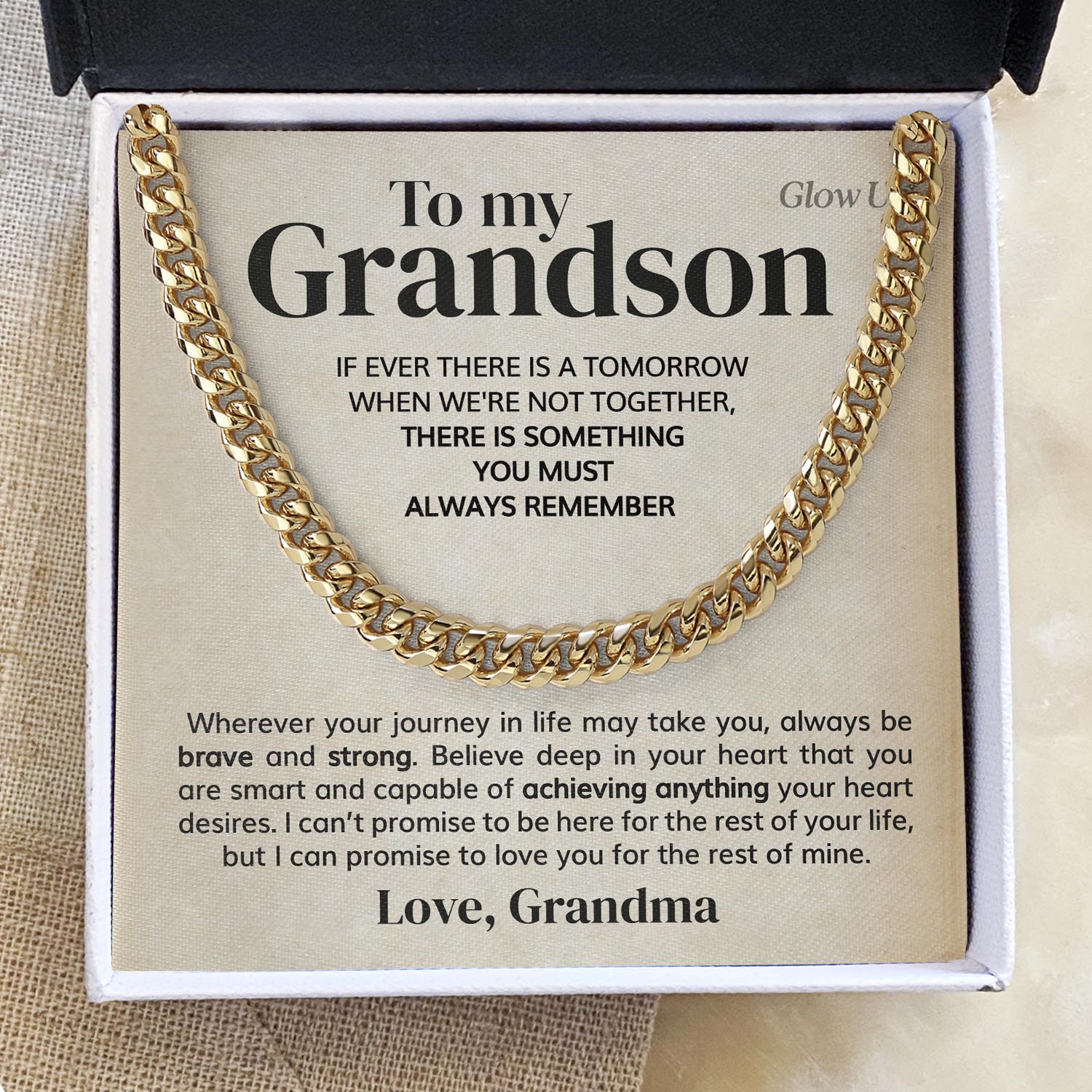 ShineOn Fulfillment Jewelry 14K Yellow Gold Finish / Two Toned Box To my Grandson - Always Remember - Cuban Link Chain