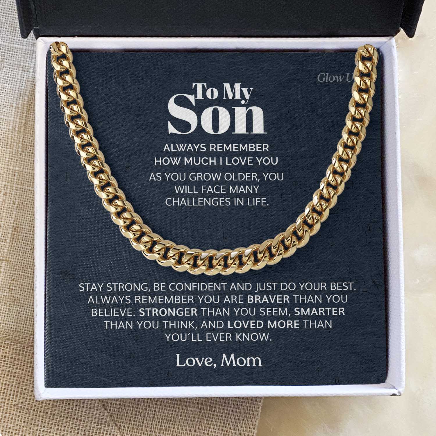 ShineOn Fulfillment Jewelry 14K Yellow Gold Finish / Two-Toned Box To my Son - Braver than you believe - Cuban Link Chain