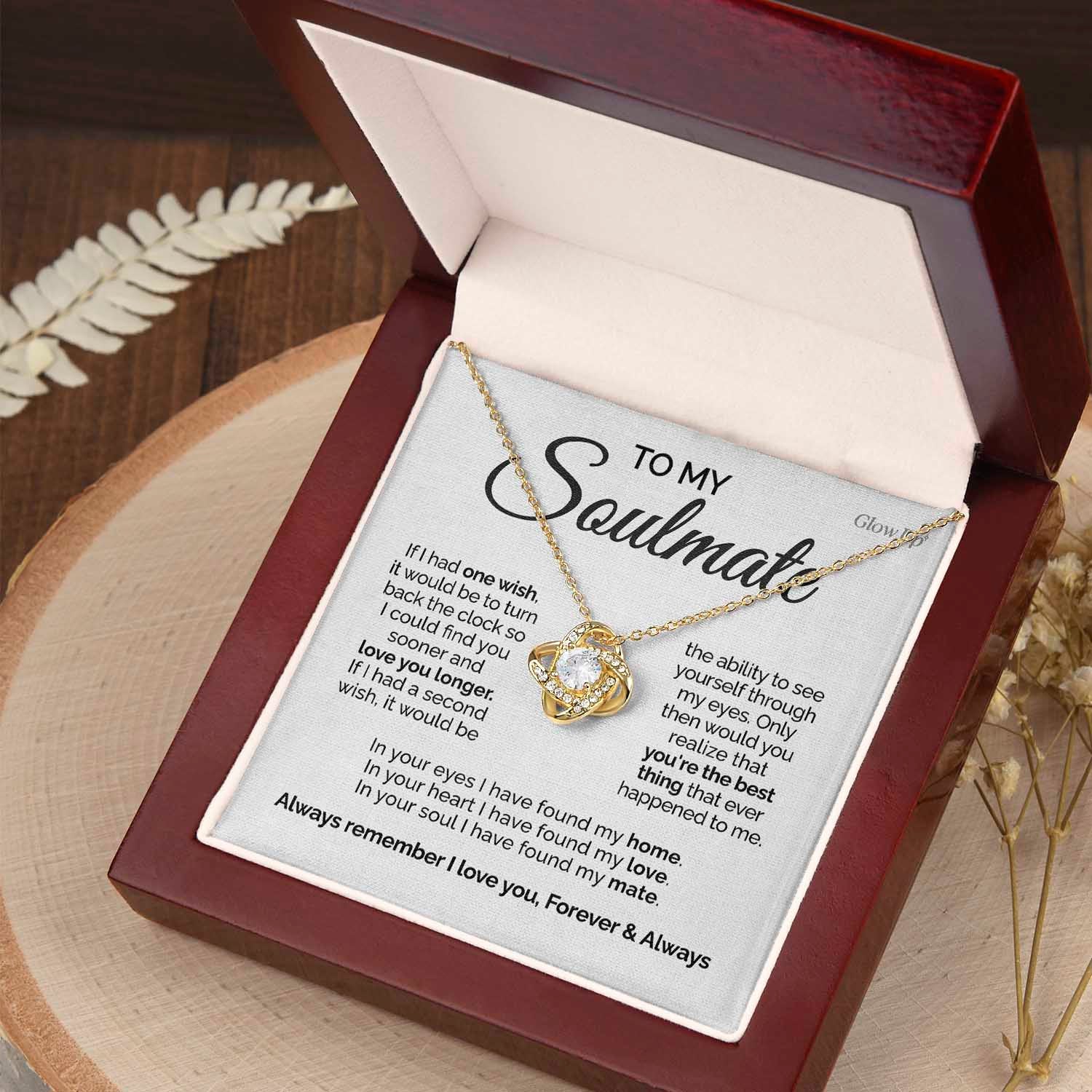 ShineOn Fulfillment Jewelry 18K Gold Finish / Luxury LED Box To my Smoking hot Soulmate - I love you - Love Knot Necklace
