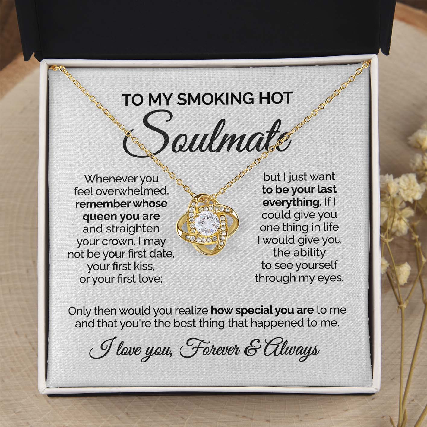 ShineOn Fulfillment Jewelry 18K Gold Finish / Two-Toned Box To my Smoking hot Soulmate - I love you - Love Knot Necklace