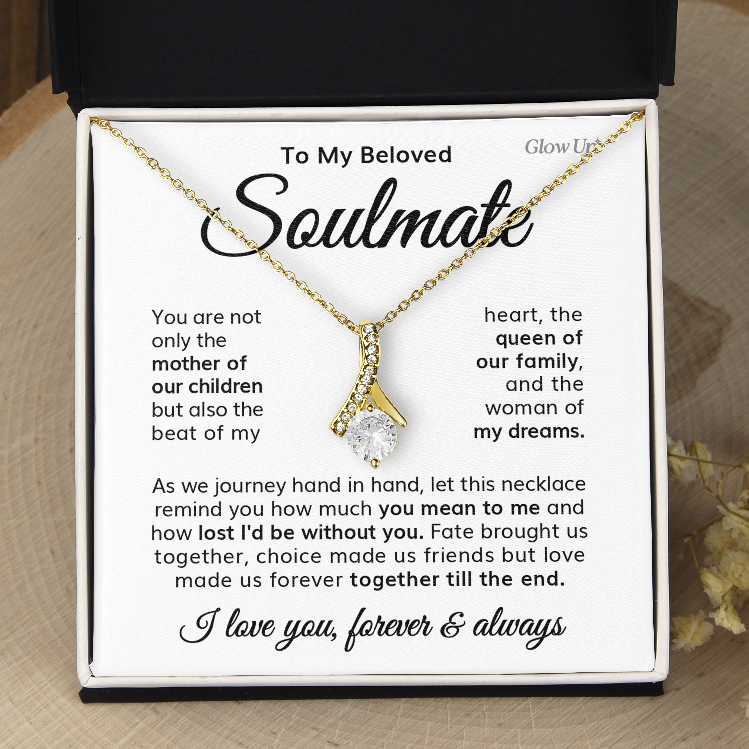 ShineOn Fulfillment Jewelry 18K Yellow Gold Finish / Standard Box To My Beloved Soulmate - Ribbon Necklace