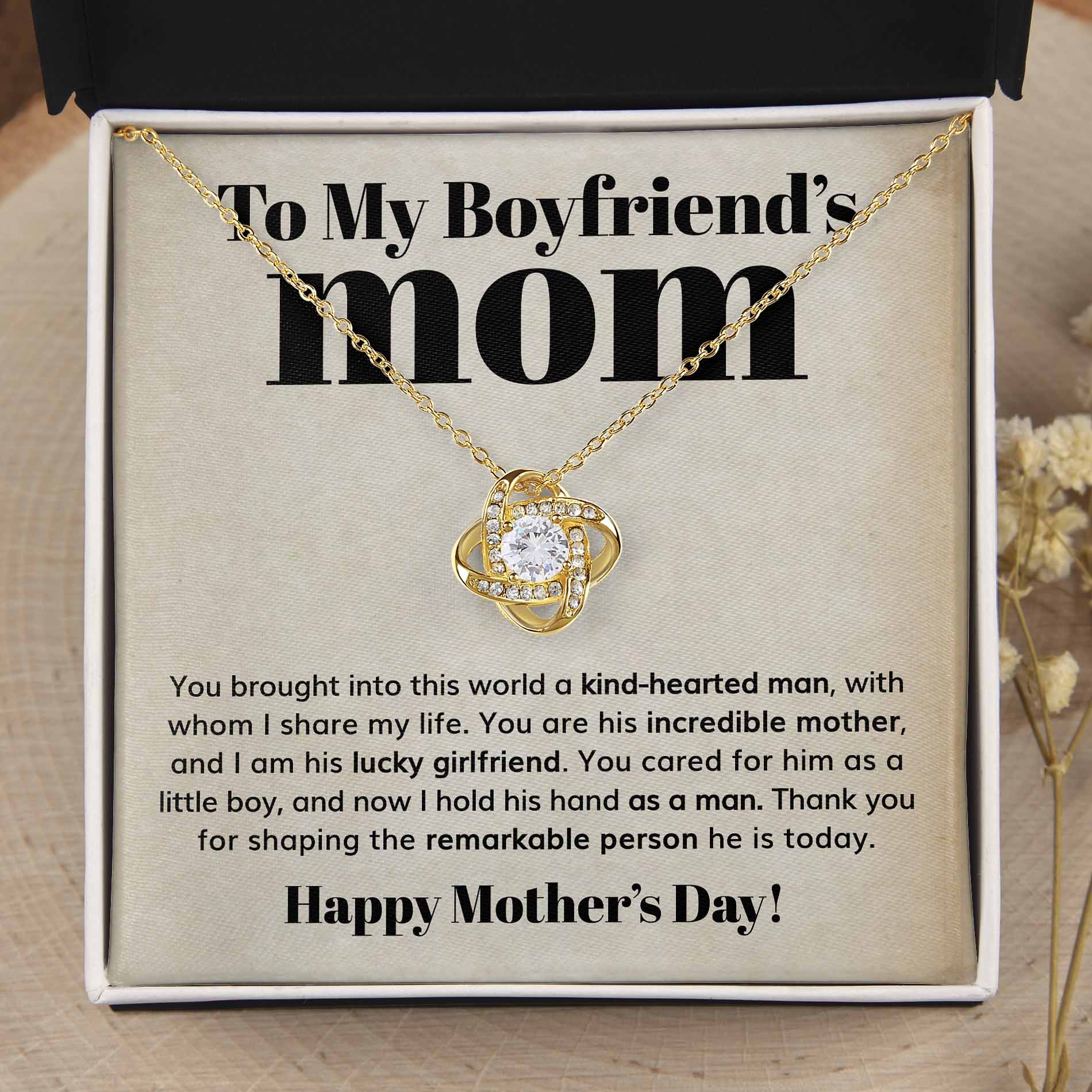 ShineOn Fulfillment Jewelry 18K Yellow Gold Finish / Standard Box To my Boyfriend's Mom - Incredible Mom - Love Knot Necklace
