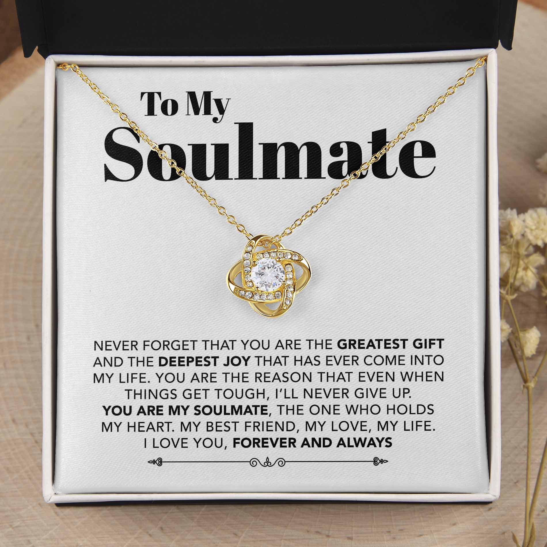 ShineOn Fulfillment Jewelry 18K Yellow Gold Finish / Standard Box To My Soulmate - My Love, My Life - Love Knot Necklace