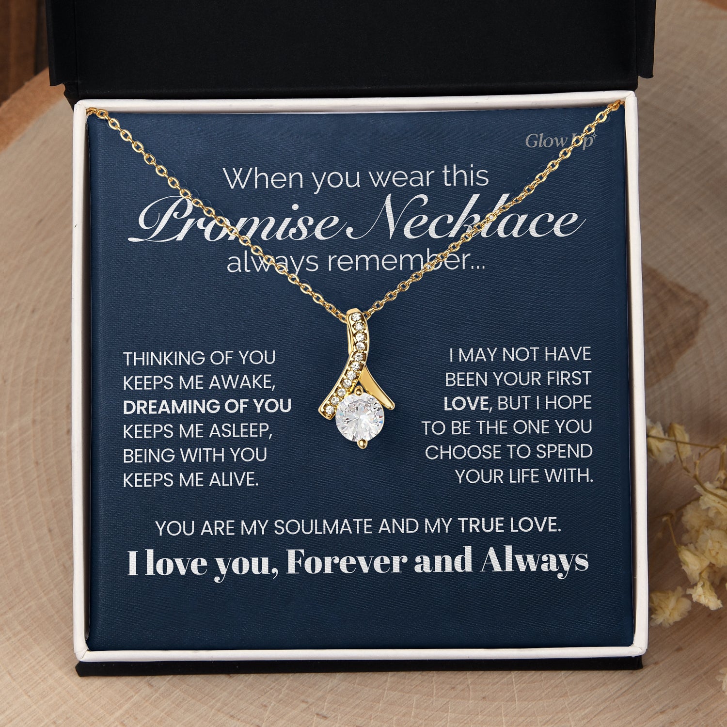 ShineOn Fulfillment Jewelry 18K Yellow Gold Finish / Two-Toned Box Promise Necklace - When You Wear This Always Remember