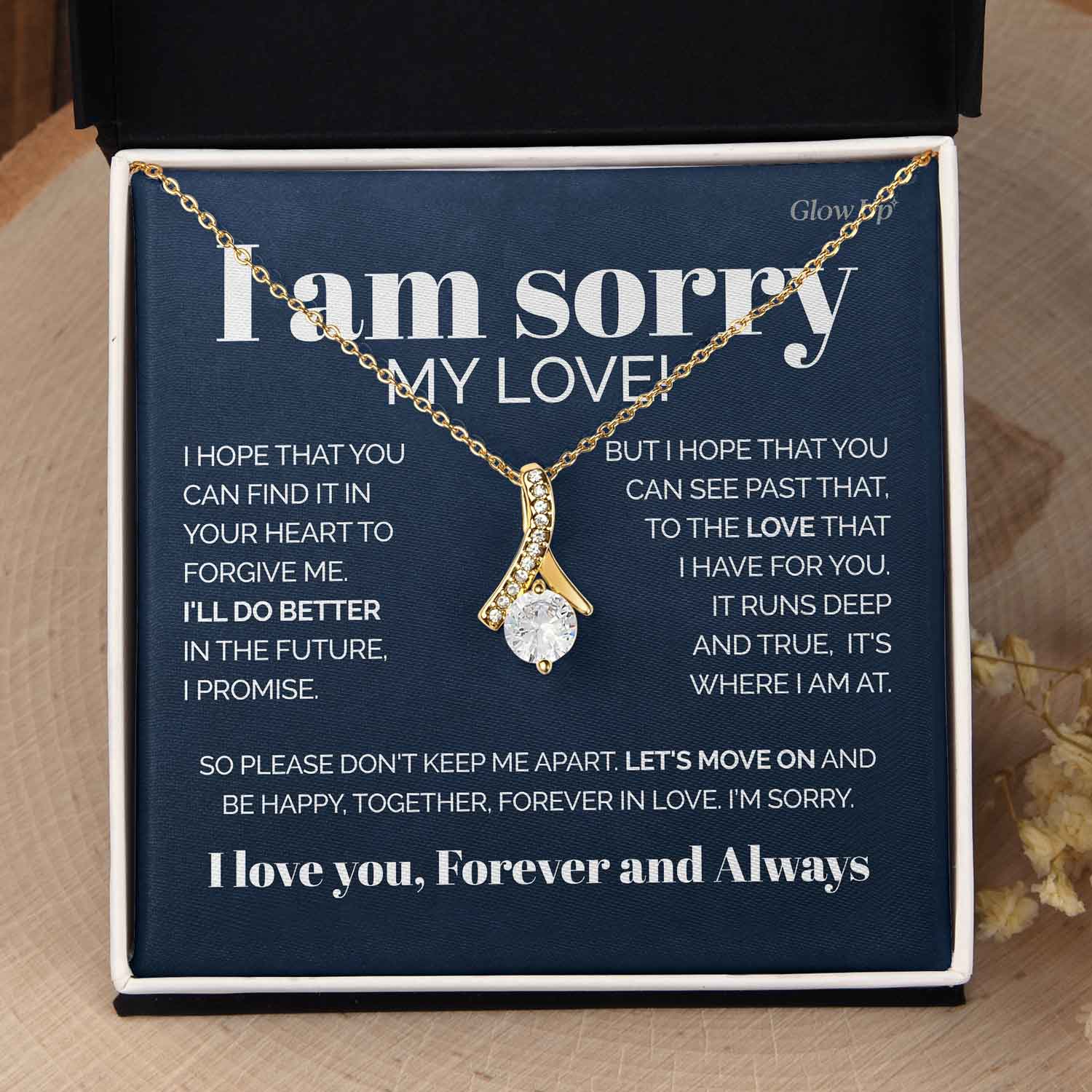 ShineOn Fulfillment Jewelry 18K Yellow Gold Finish / Two-Toned Box To My Soulmate - I'm sorry forgive me - Ribbon necklace