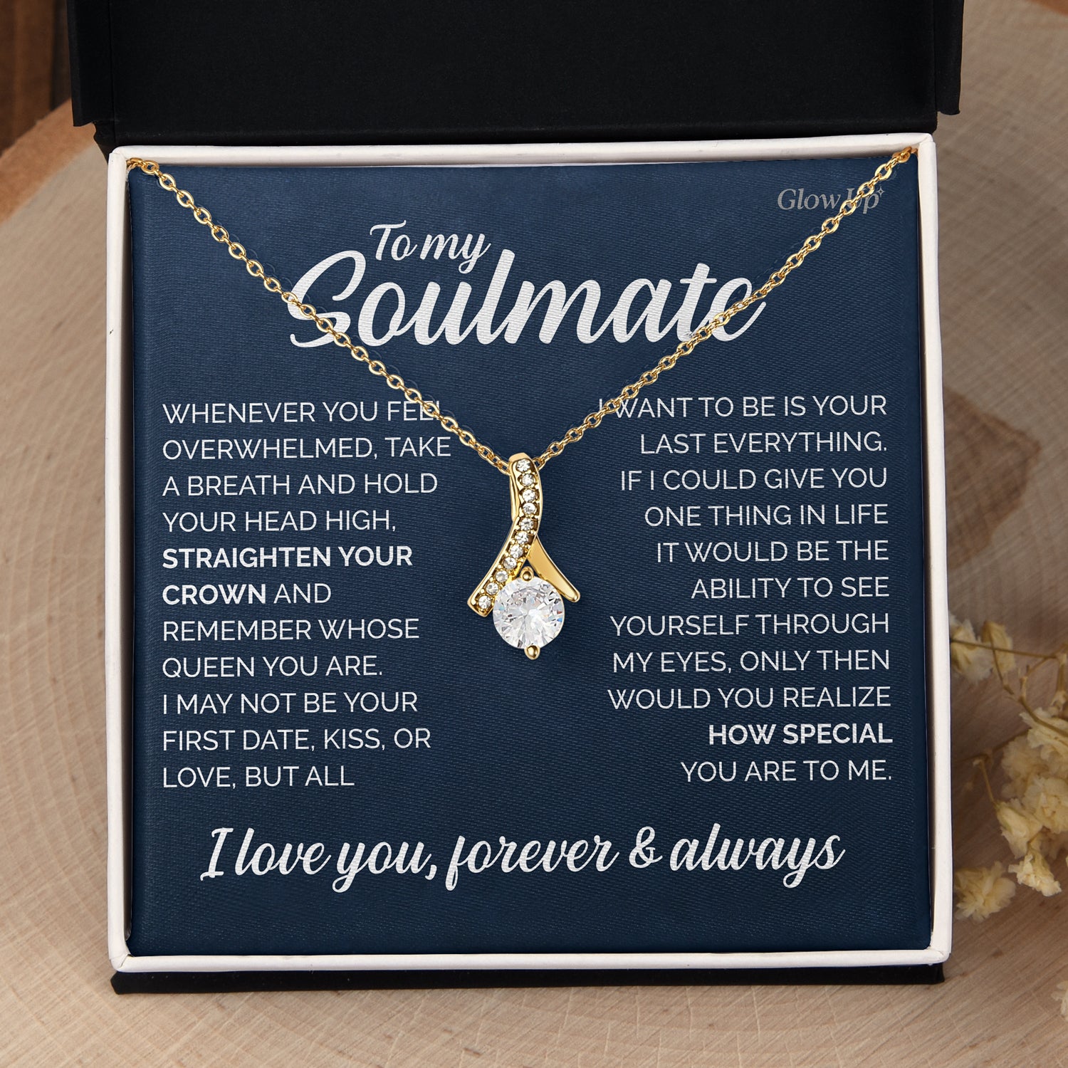 ShineOn Fulfillment Jewelry 18K Yellow Gold Finish / Two-Toned Box To my Soulmate - You are my Queen - Ribbon Necklace