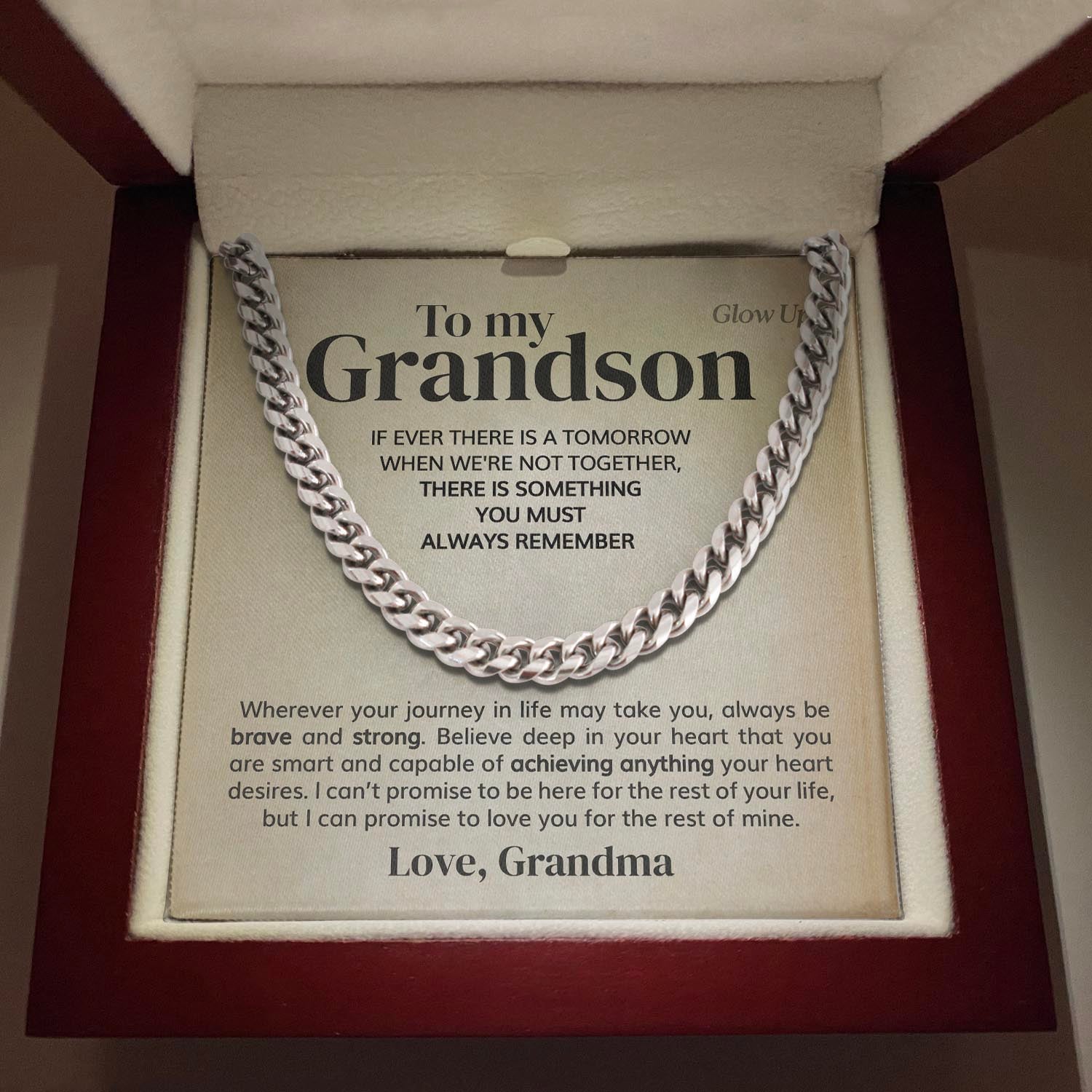 ShineOn Fulfillment Jewelry 316L Stainless Steel / Luxury LED Box To my Grandson - Always Remember - Cuban Link Chain