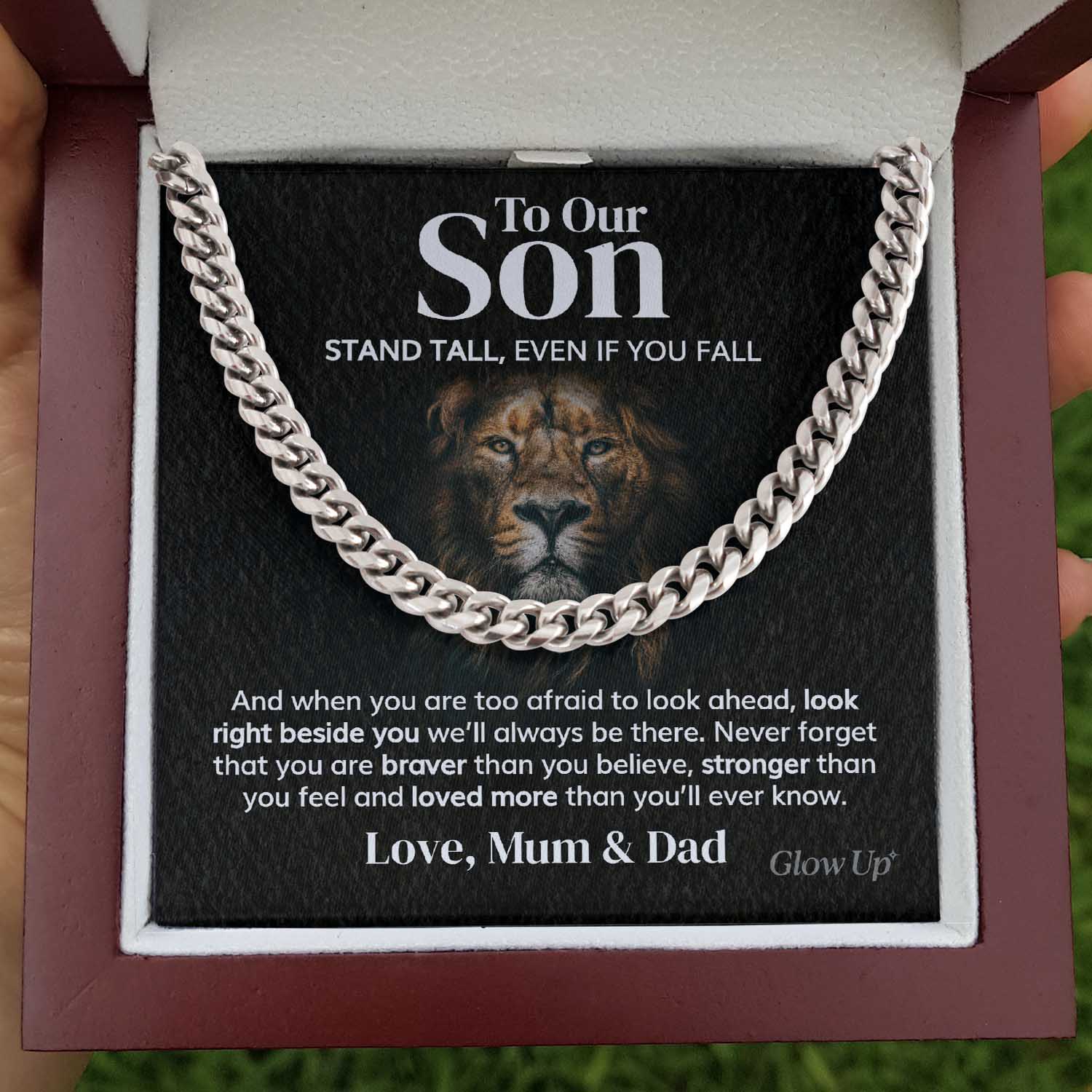 ShineOn Fulfillment Jewelry 316L Stainless Steel / Luxury LED Box To Our Son from Mum and Dad - Stand tall - Cuban Link