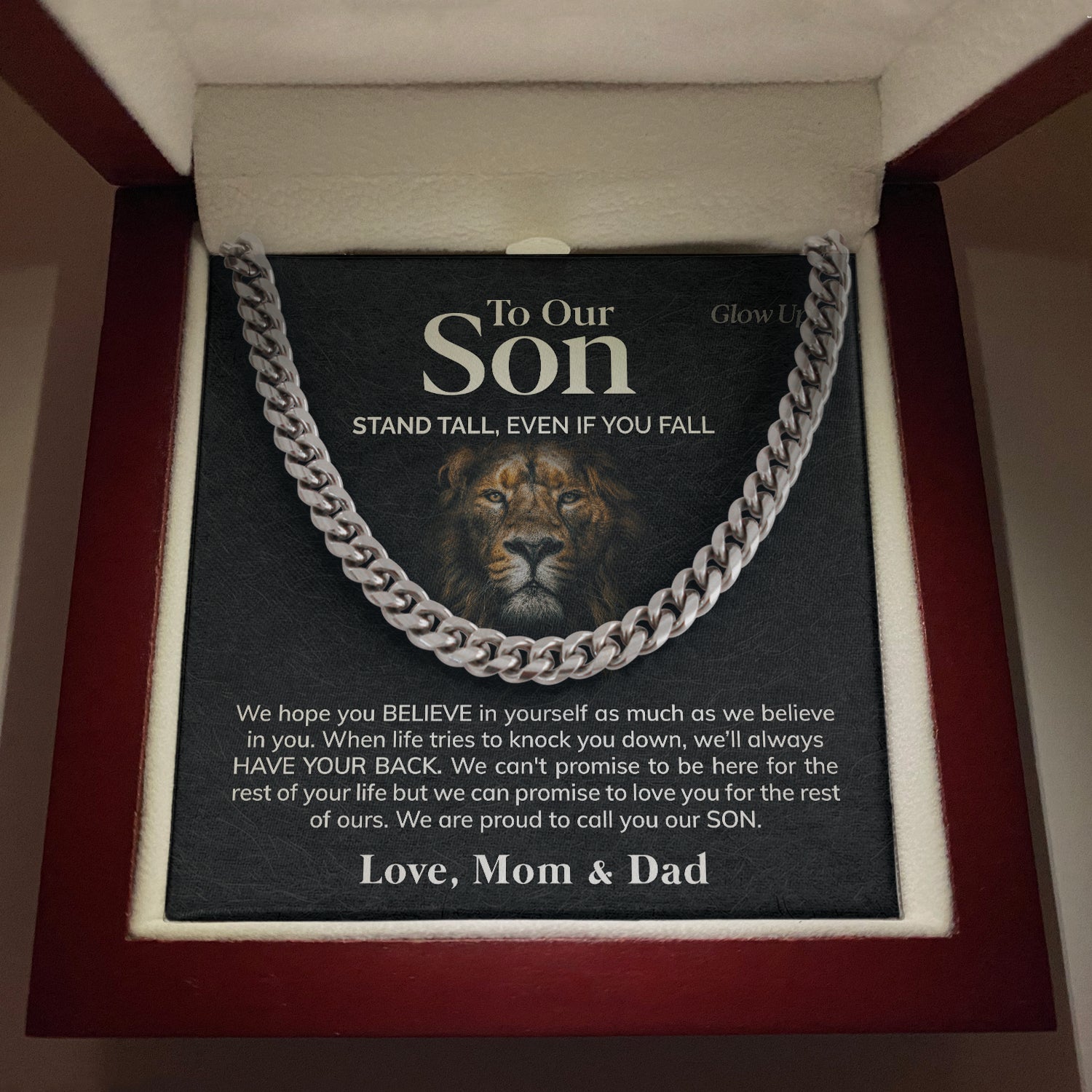 ShineOn Fulfillment Jewelry 316L Stainless Steel / Luxury LED Box To Our Son - We believe in you - Cuban Link Chain