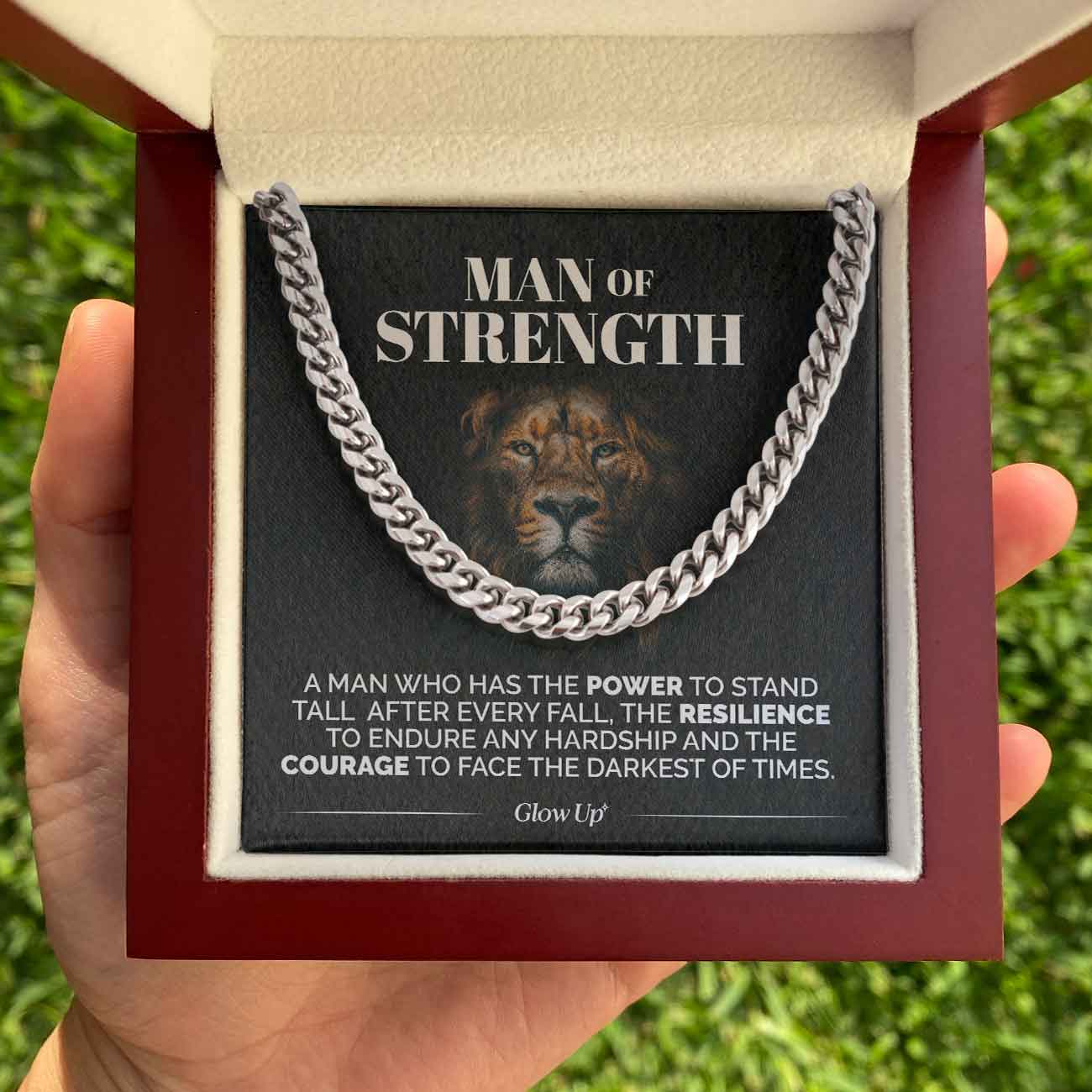 ShineOn Fulfillment Jewelry 316L Stainless Steel Man Of Strength - Stand Tall - 5mm Cuban Link Chain Necklace