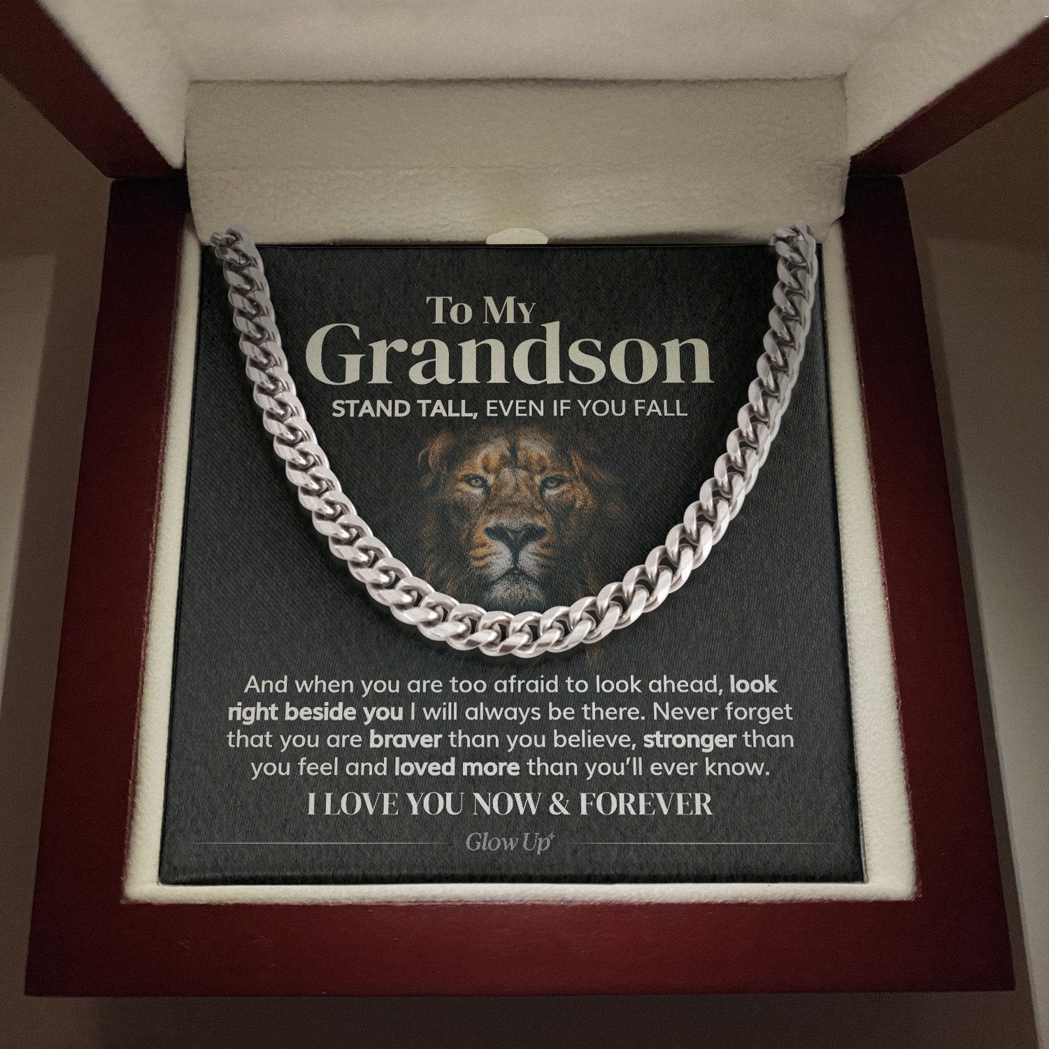 ShineOn Fulfillment Jewelry 316L Stainless Steel To My Grandson - Stand Tall - 5mm Cuban Link Chain Necklace