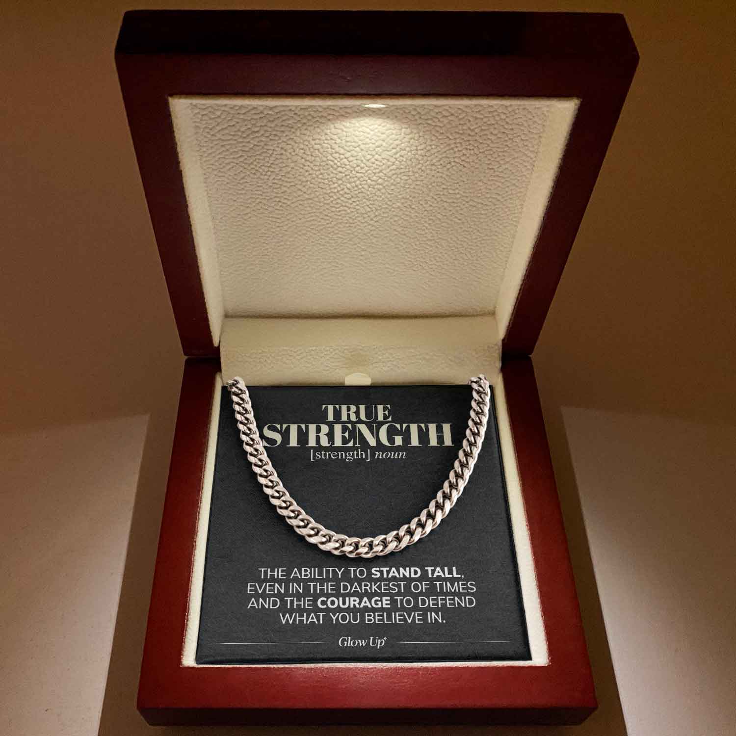 ShineOn Fulfillment Jewelry 316L Stainless Steel True Strength - Stand Tall - 5mm Cuban Link Chain Necklace