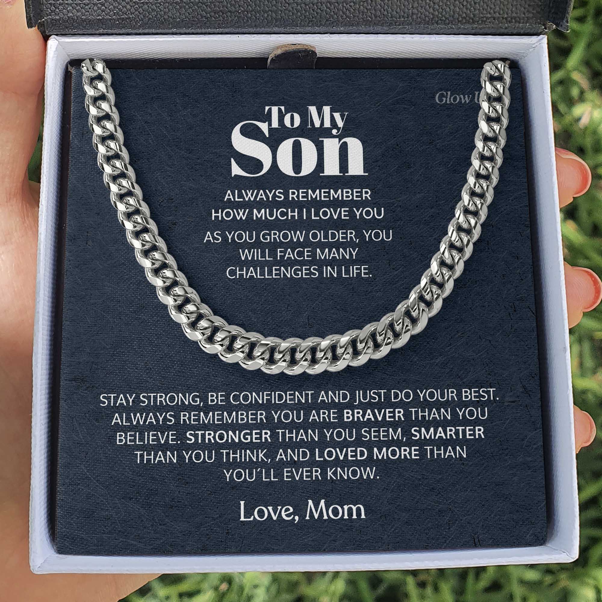 ShineOn Fulfillment Jewelry 316L Stainless Steel / Two-Toned Box To my Son - Braver than you believe - Cuban Link Chain