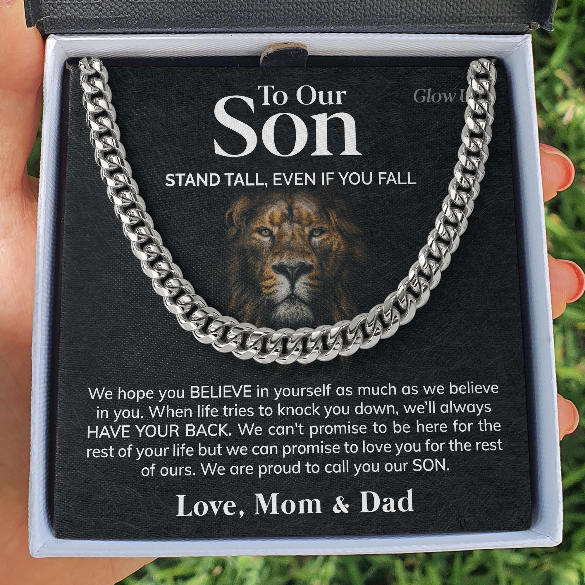 ShineOn Fulfillment Jewelry 316L Stainless Steel / Two-Toned Box To Our Son - We believe in you - Cuban Link Chain