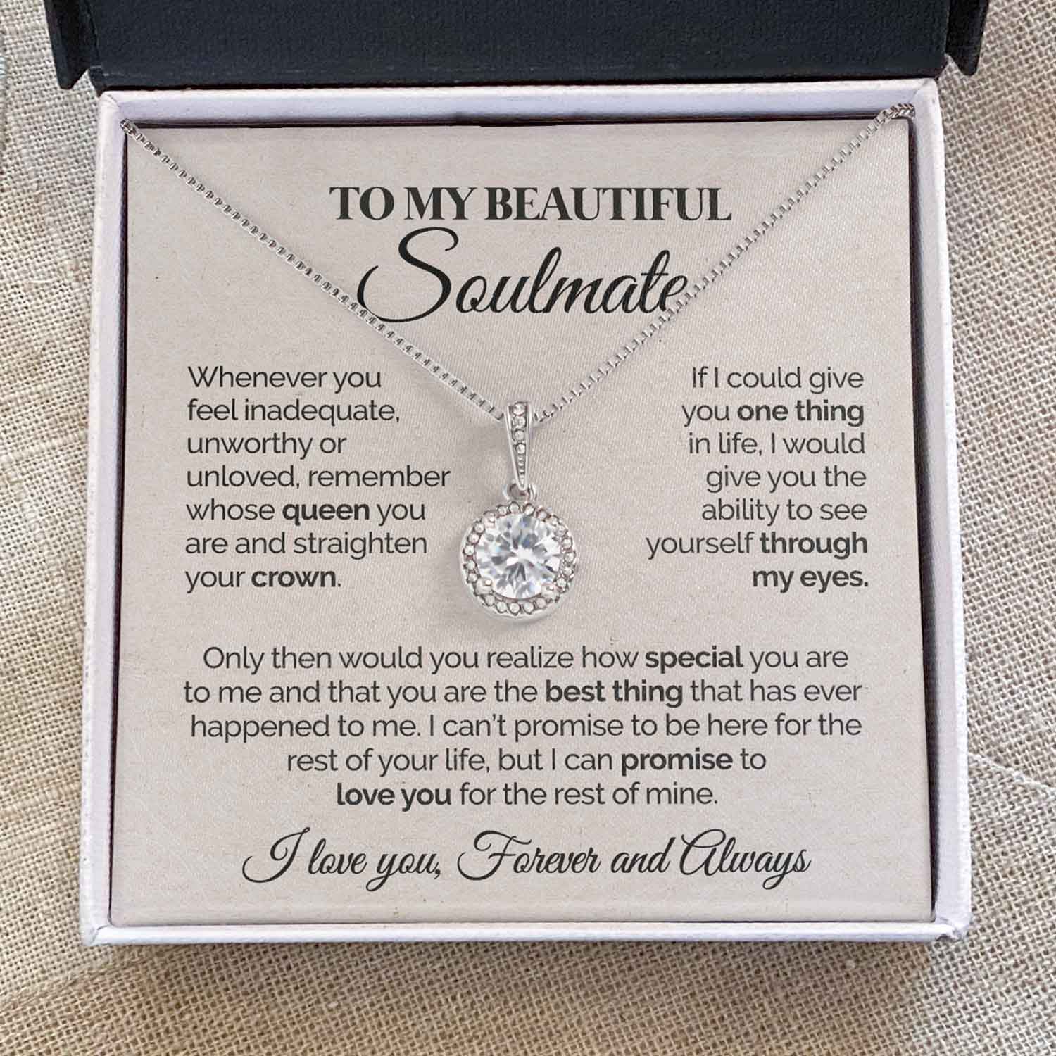 ShineOn Fulfillment Jewelry Mahogany Style Luxury Box To My Beautiful Soulmate - Remember Whose Queen You Are - Eternal Hope Necklace