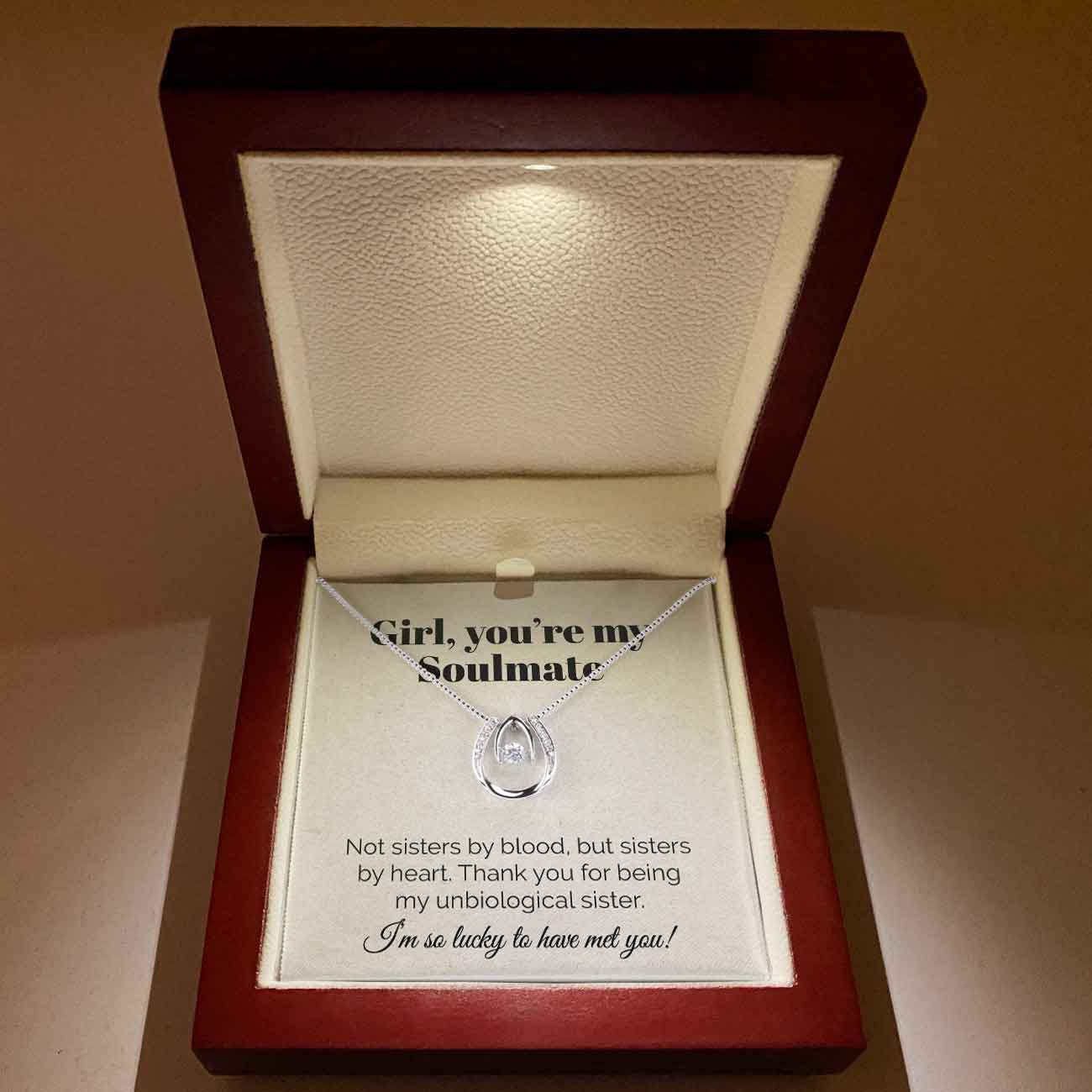 ShineOn Fulfillment Jewelry Mahogany Style Luxury Box with LED Girl You're My Soulmate - I'm So Lucky To Have Met You - Lucky In Love Necklace