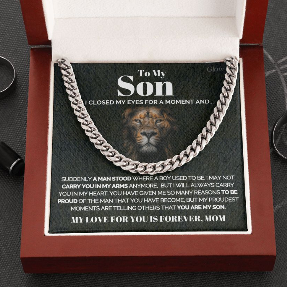 ShineOn Fulfillment Jewelry Stainless Steel / Luxury Box To My Son from Mom-  Proud of you - Cuban Link Chain