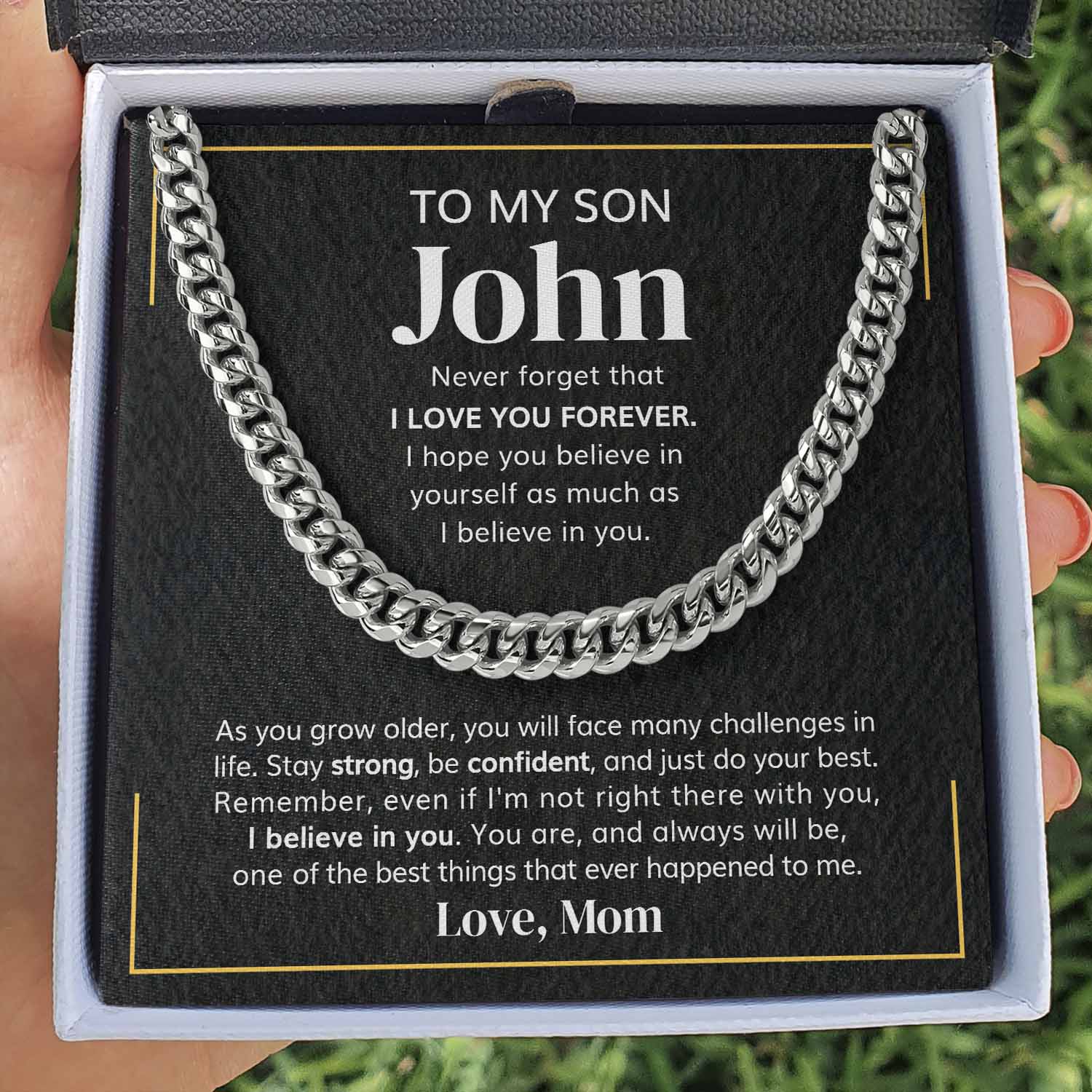 ShineOn Fulfillment Jewelry Stainless Steel / Standard Box To my Son Custom Message Card - I Love You - Cuban Link Chain