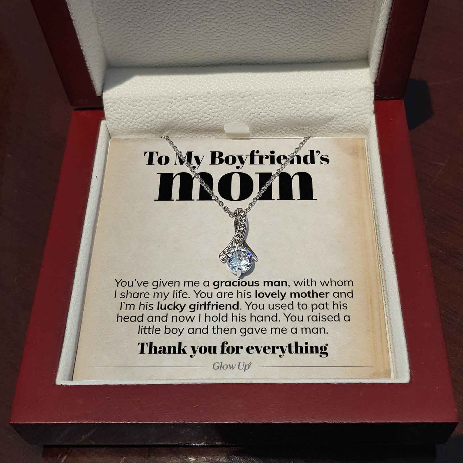 ShineOn Fulfillment Jewelry Standard Box To My Boyfriend's Mom - Thank You For Everything - Ribbon Necklace