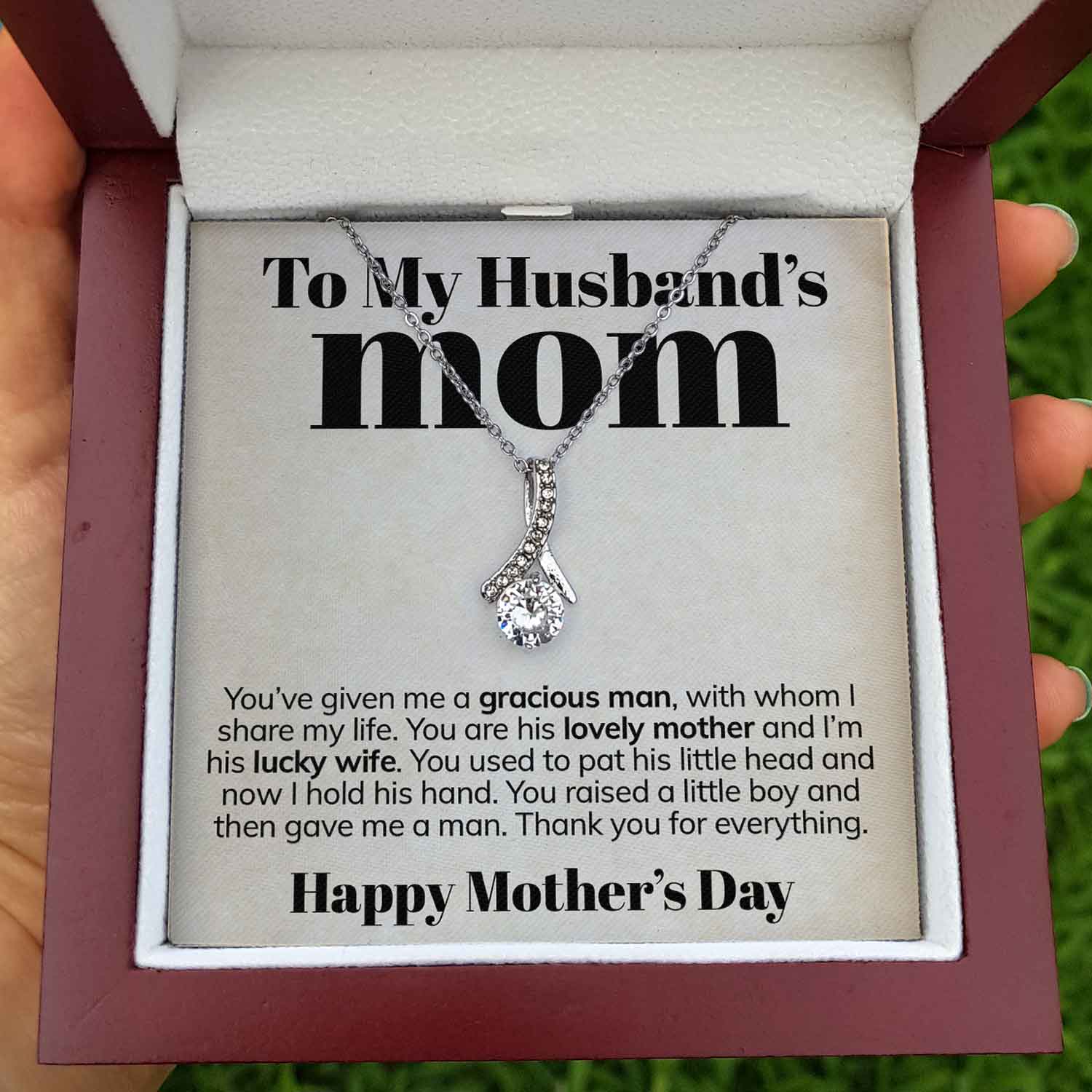ShineOn Fulfillment Jewelry Standard Box To My Husband's Mom - Lucky Wife - Ribbon Necklace