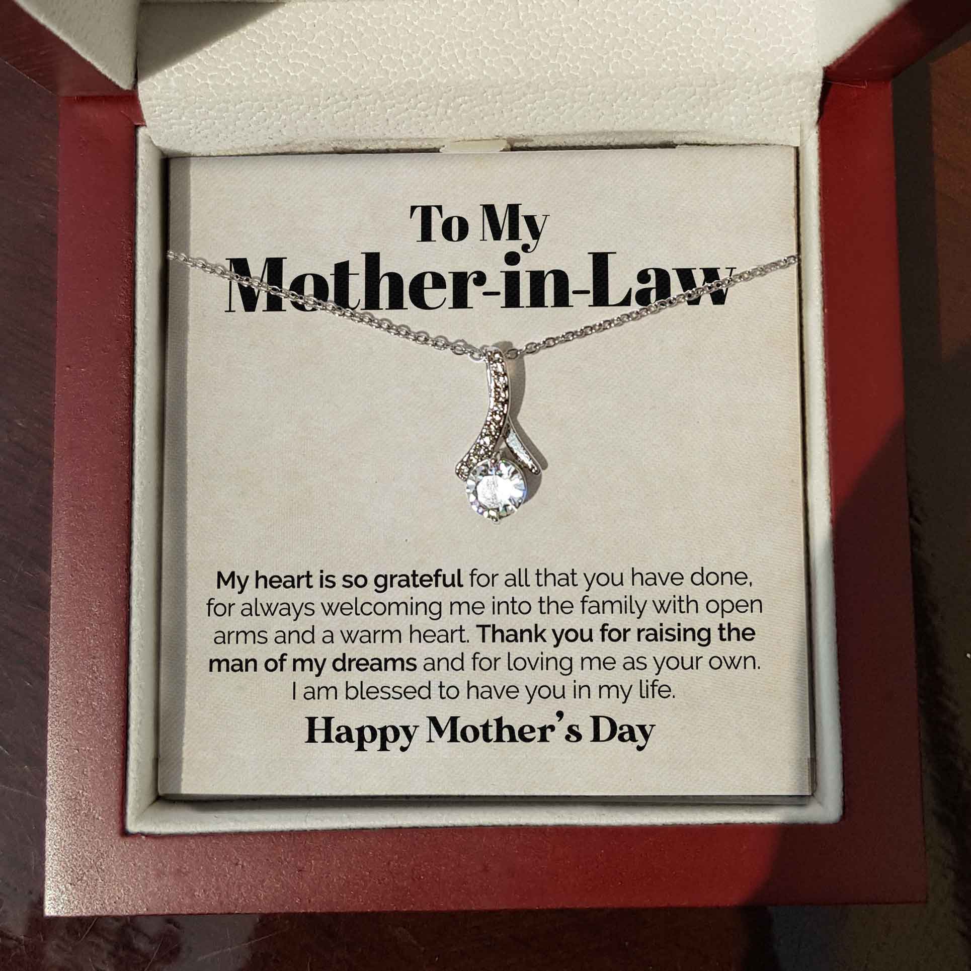 ShineOn Fulfillment Jewelry Standard Box To My Mother-in-law - My Heart Is So Grateful - Ribbon Necklace