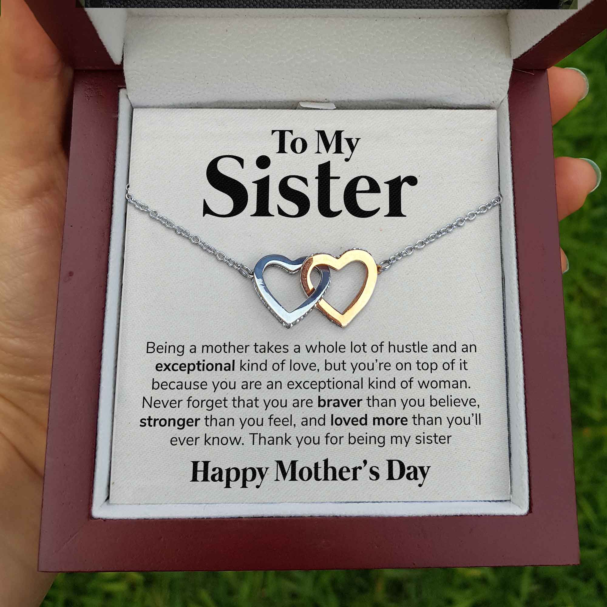 ShineOn Fulfillment Jewelry Standard Box To My Sister - Exceptional Kind of Love - Interlocking Hearts Necklace