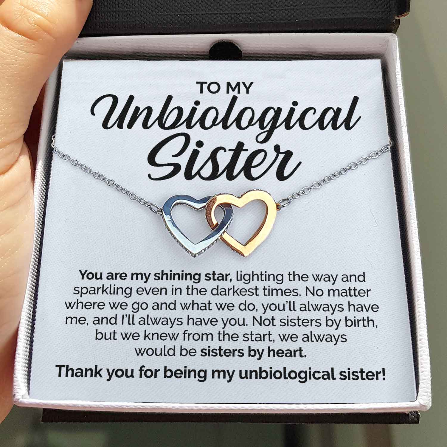 ShineOn Fulfillment Jewelry Standard Box To My Unbiological Sister - You Are My Shining Star- Interlocking Heart Necklace