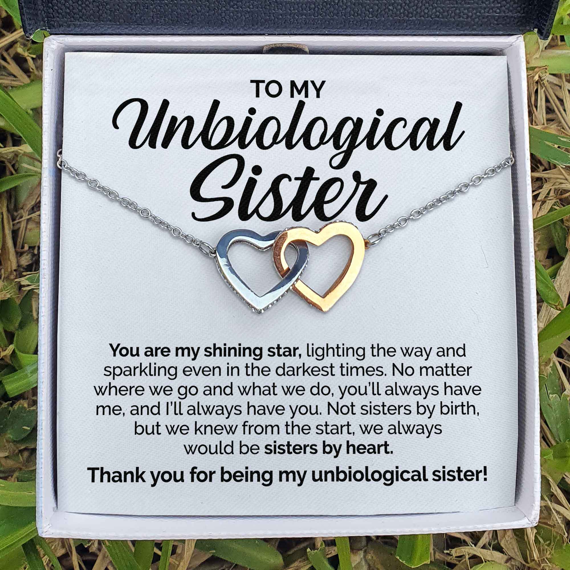ShineOn Fulfillment Jewelry Standard Box To My Unbiological Sister - You Are My Shining Star- Interlocking Heart Necklace