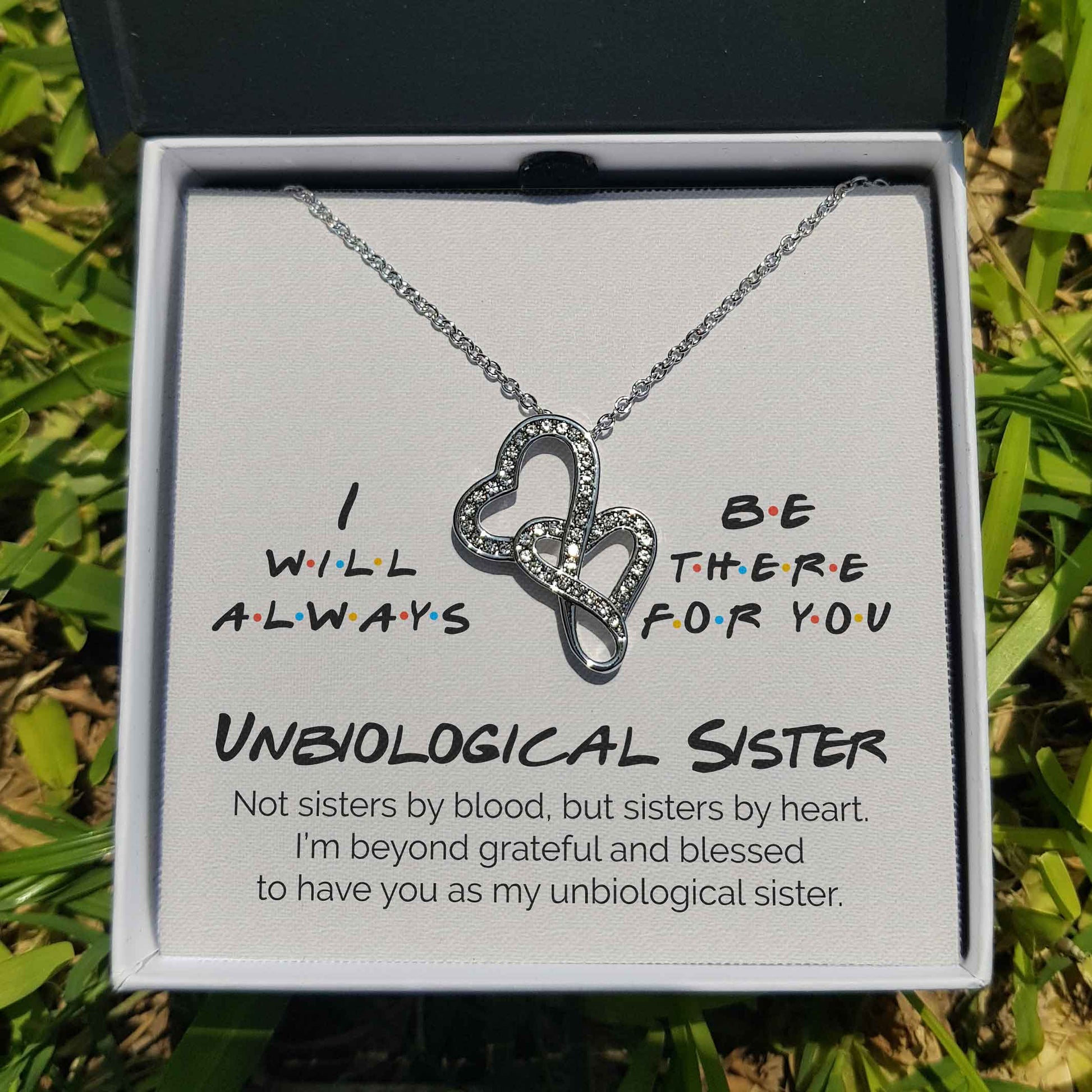 ShineOn Fulfillment Jewelry Standard Box Unbiological Sister - I Will Always Be There For You - Double Hearts Necklace