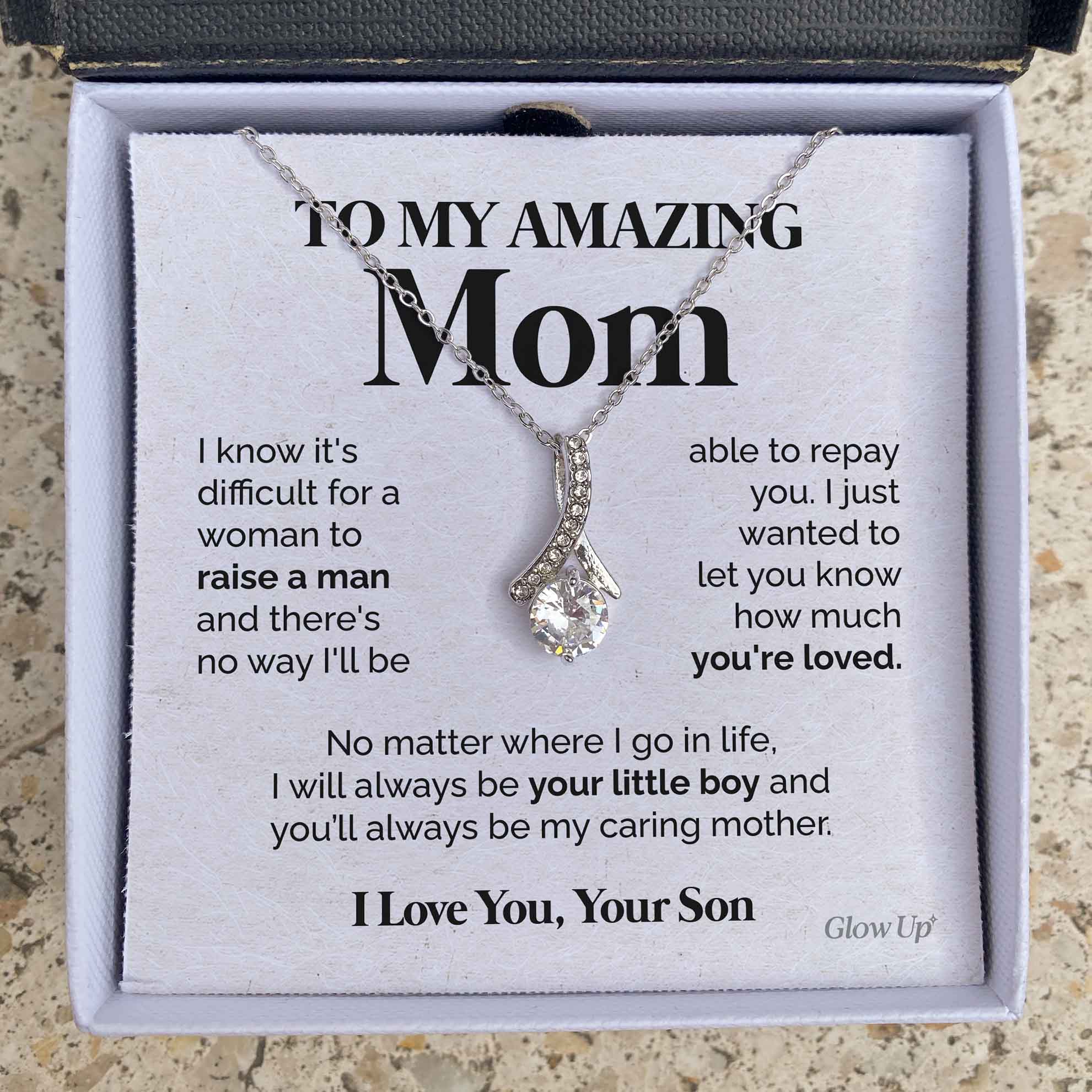 ShineOn Fulfillment Jewelry Two Toned Box To my Amazing Mom - My caring mother - Ribbon Necklace