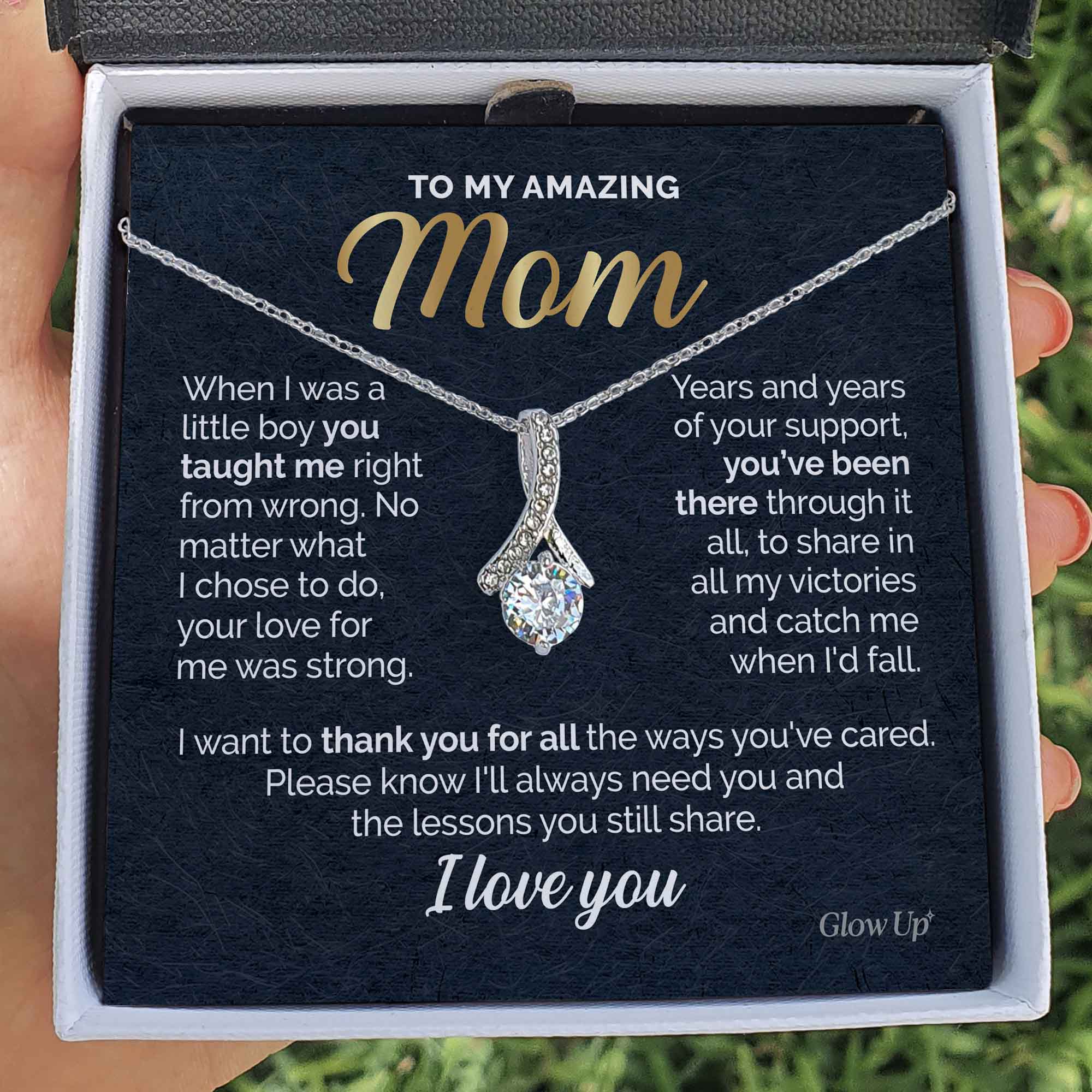 ShineOn Fulfillment Jewelry Two Toned Box To my Amazing Mom - Thank you for all - Ribbon Necklace