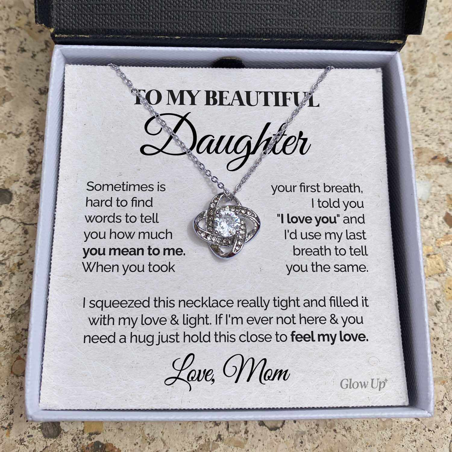 ShineOn Fulfillment Jewelry Two Toned Box To my beautiful Daughter - I love you - Love Knot Necklace