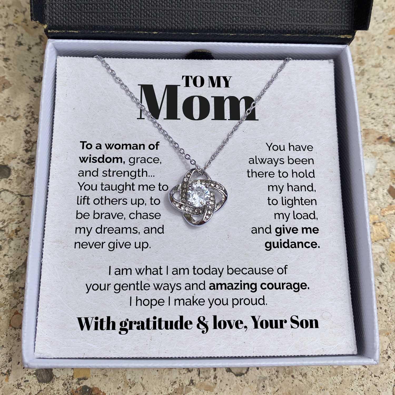 ShineOn Fulfillment Jewelry Two Toned Box To my Mom - To a woman of wisdom - Love Knot Necklace
