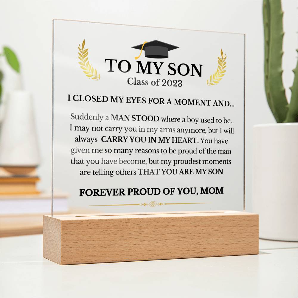 ShineOn Fulfillment Jewelry Wooden Base To my Son - Proud of You - Square Acrylic Plaque