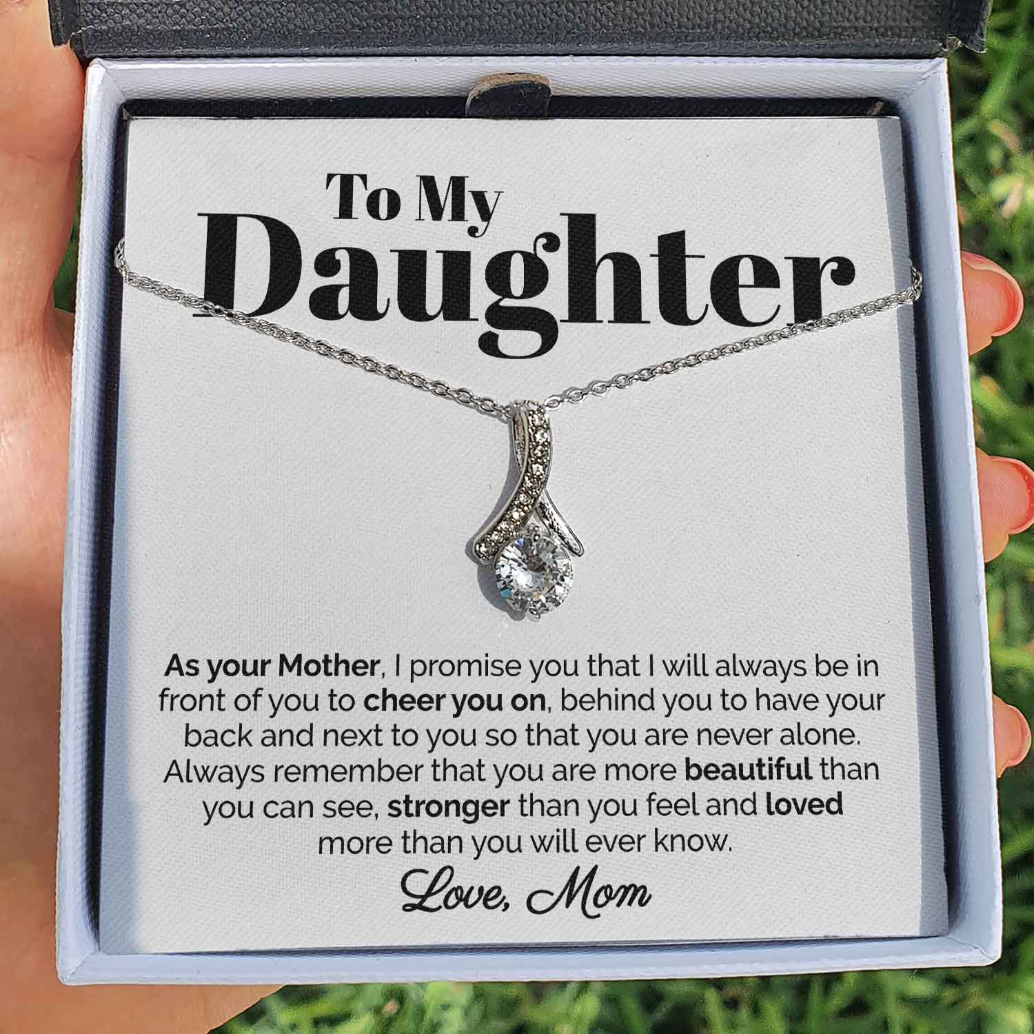 ShineOn Fulfillment Message Card Standard Box To My Daughter - As Your Mother I Promise You - Ribbon Necklace