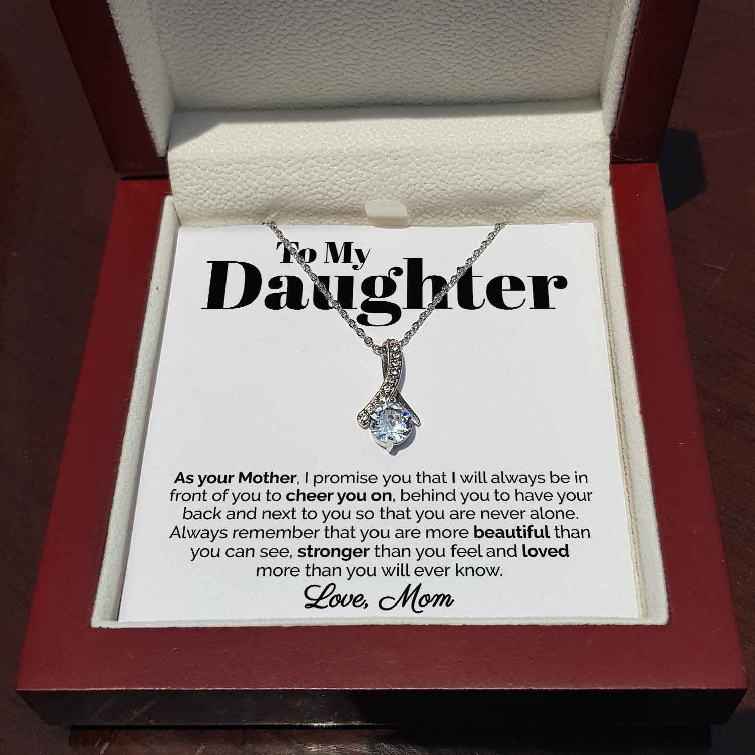 ShineOn Fulfillment Message Card Standard Box To My Daughter - As Your Mother I Promise You - Ribbon Necklace