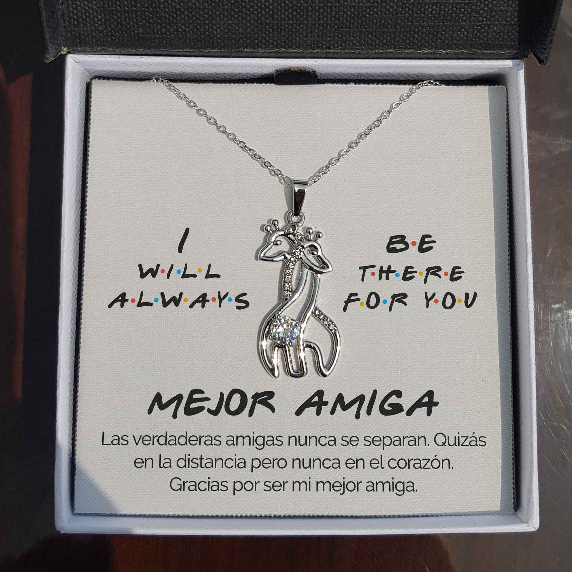 ShineOn Fulfillment Message Cards 14K White Gold Finish Mejor Amiga - I Will Always Be There For You - Collar de Jirafa