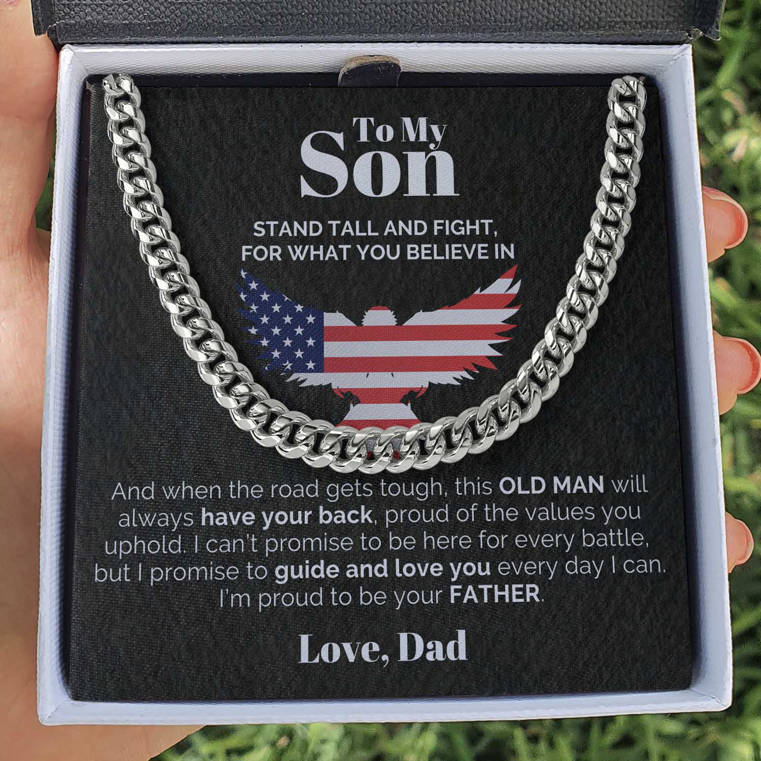 To my Son from Dad - 5mm Cuban Link Chain - Stand Tall and Fight