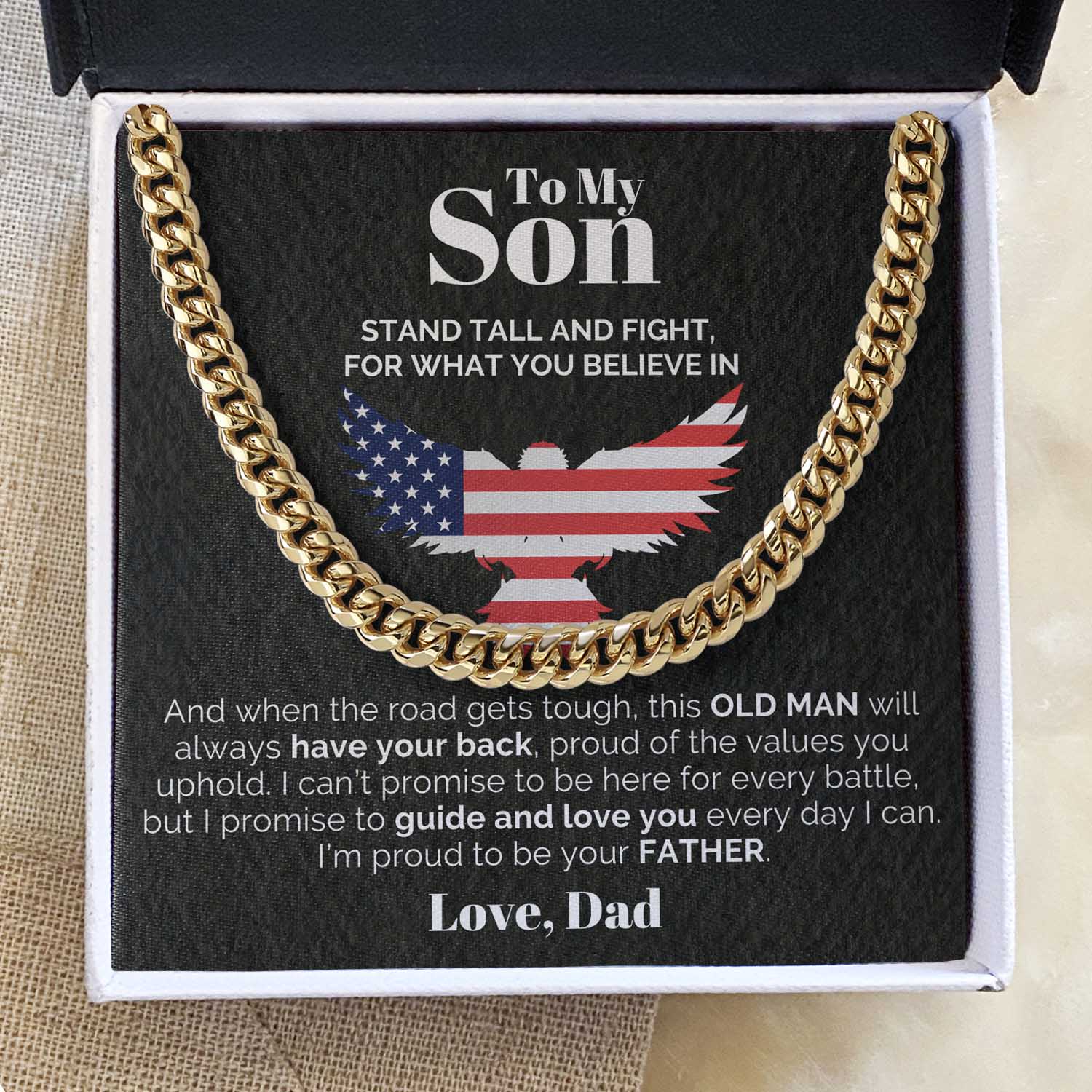 To my Son from Dad - 5mm Cuban Link Chain - Stand Tall and Fight