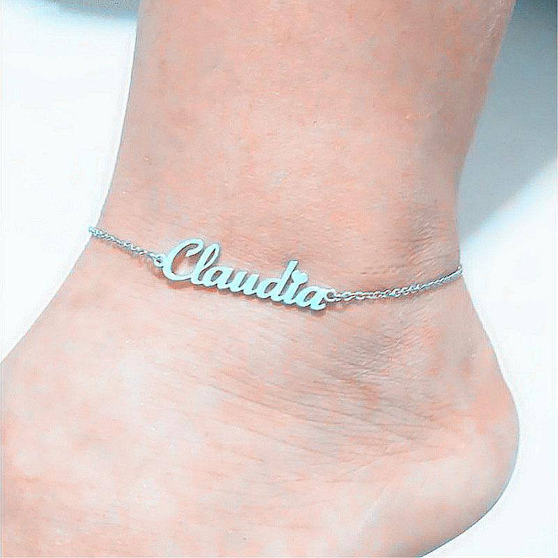 Glow Up Bracelets & Bangles Silver Custom Name Anklet Bracelet