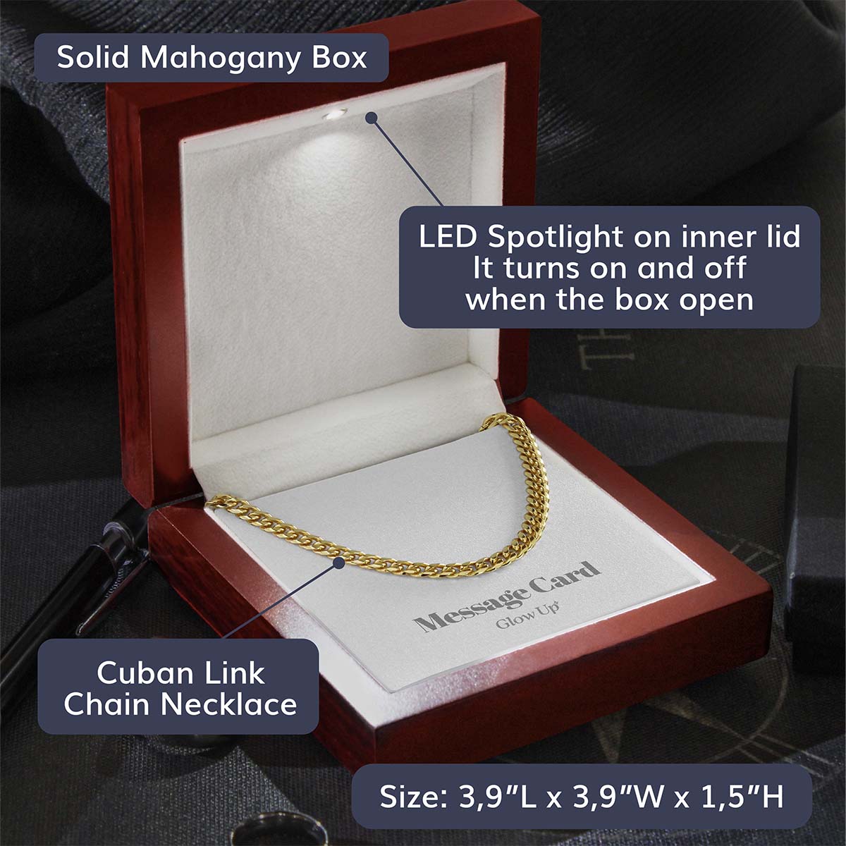 Glow Up Cuban Link Chain 18k Gold Over Stainless Steel / Luxury LED Box Cuban Link Chain - 5mm