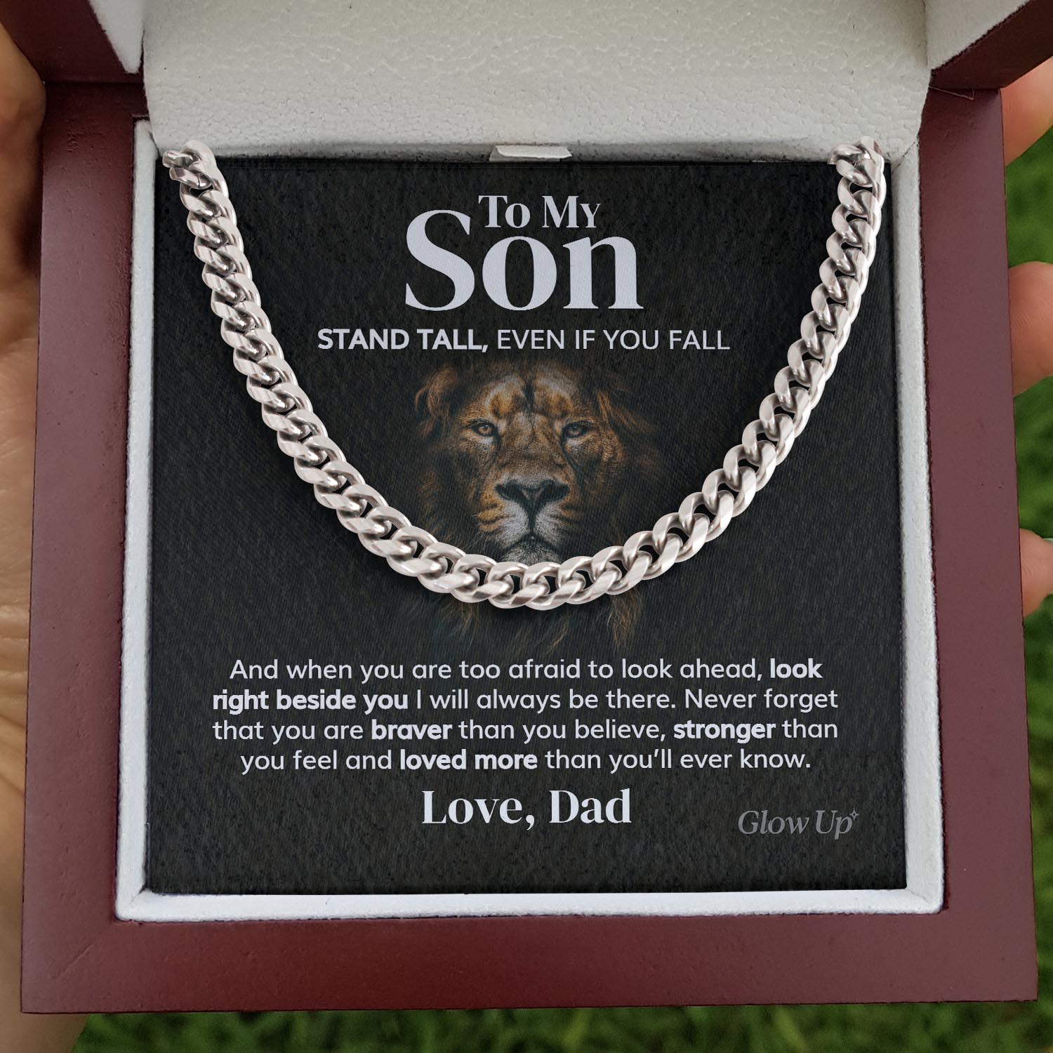 Glow Up Cuban Link Chain 316L Stainless Steel / Luxury LED Box To my Son from Dad - 5mm Cuban Link Chain - Stand Tall